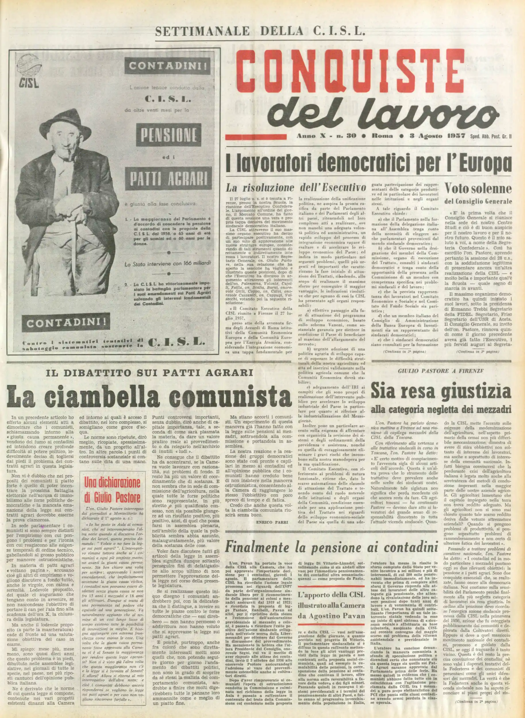 Conquiste del Lavoro del 03/08/1957 N. 30 Anno 10