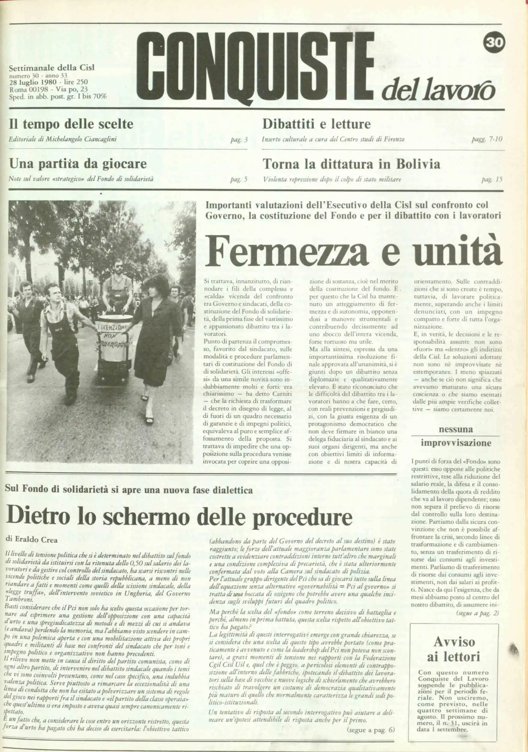 Conquiste del Lavoro del 28/07/1980 N. 30 Anno 33