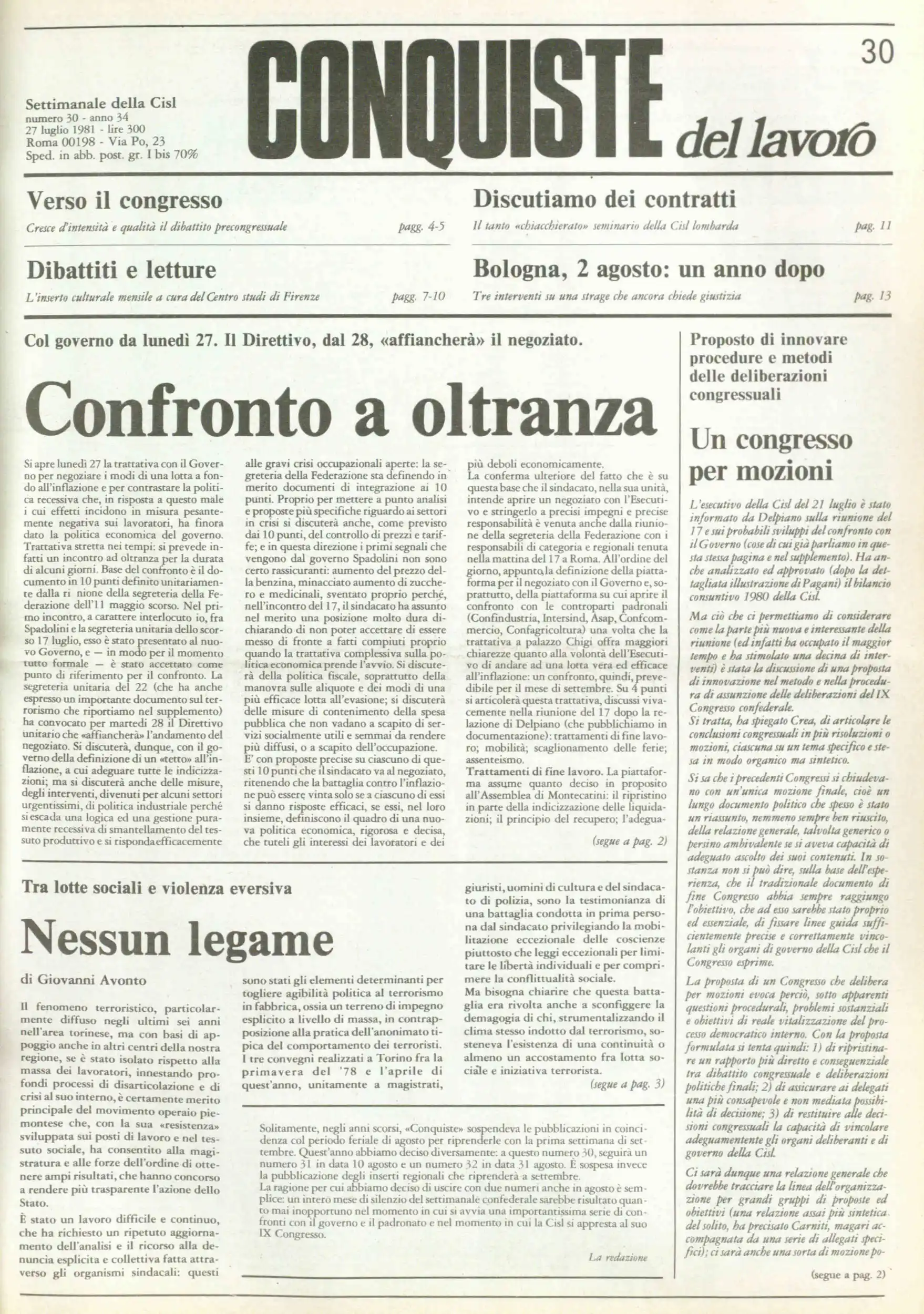 Conquiste del Lavoro del 27/07/1981 N. 30 Anno 34