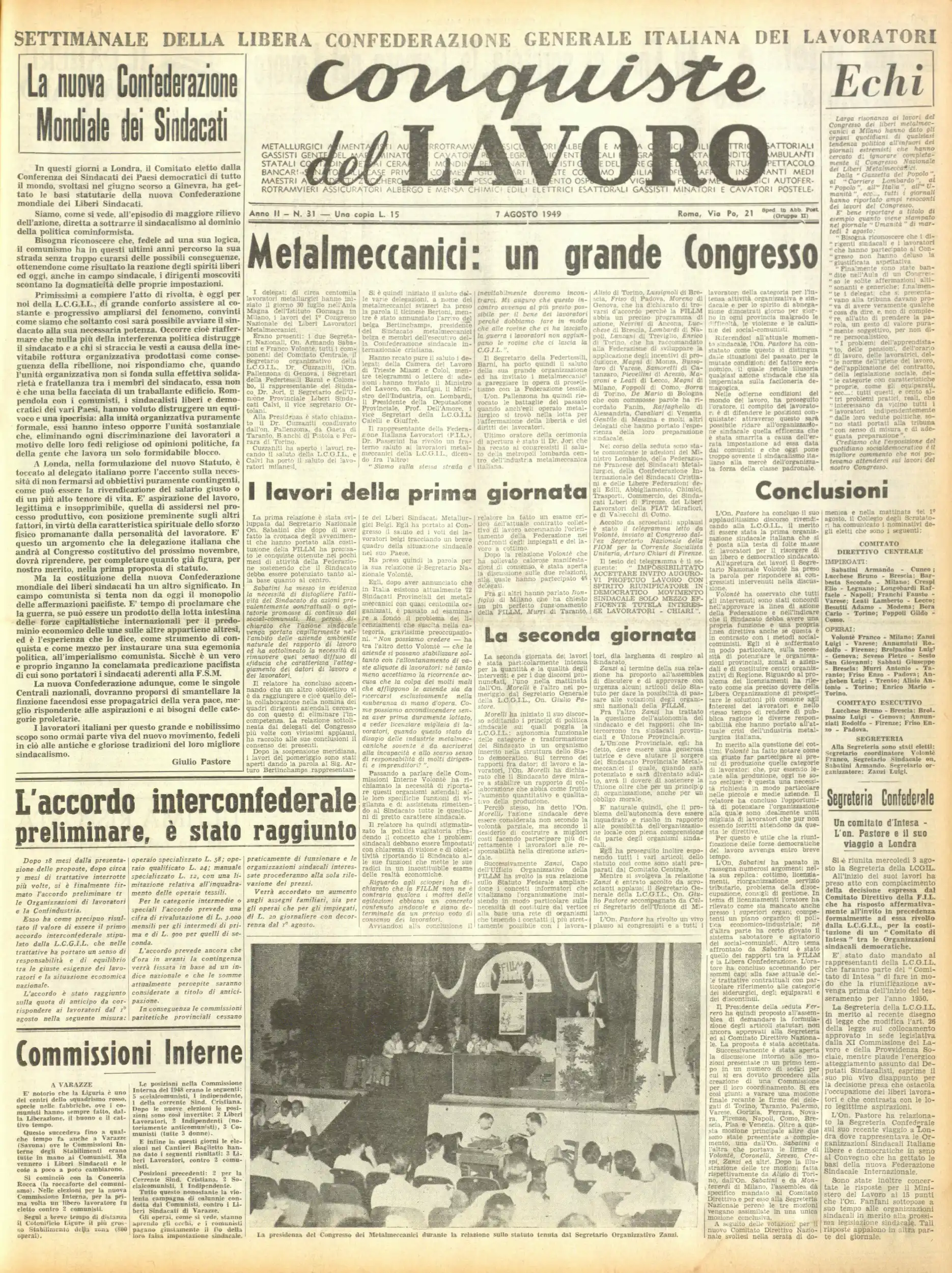 Conquiste del Lavoro del 07/08/1949 N. 31 Anno 2