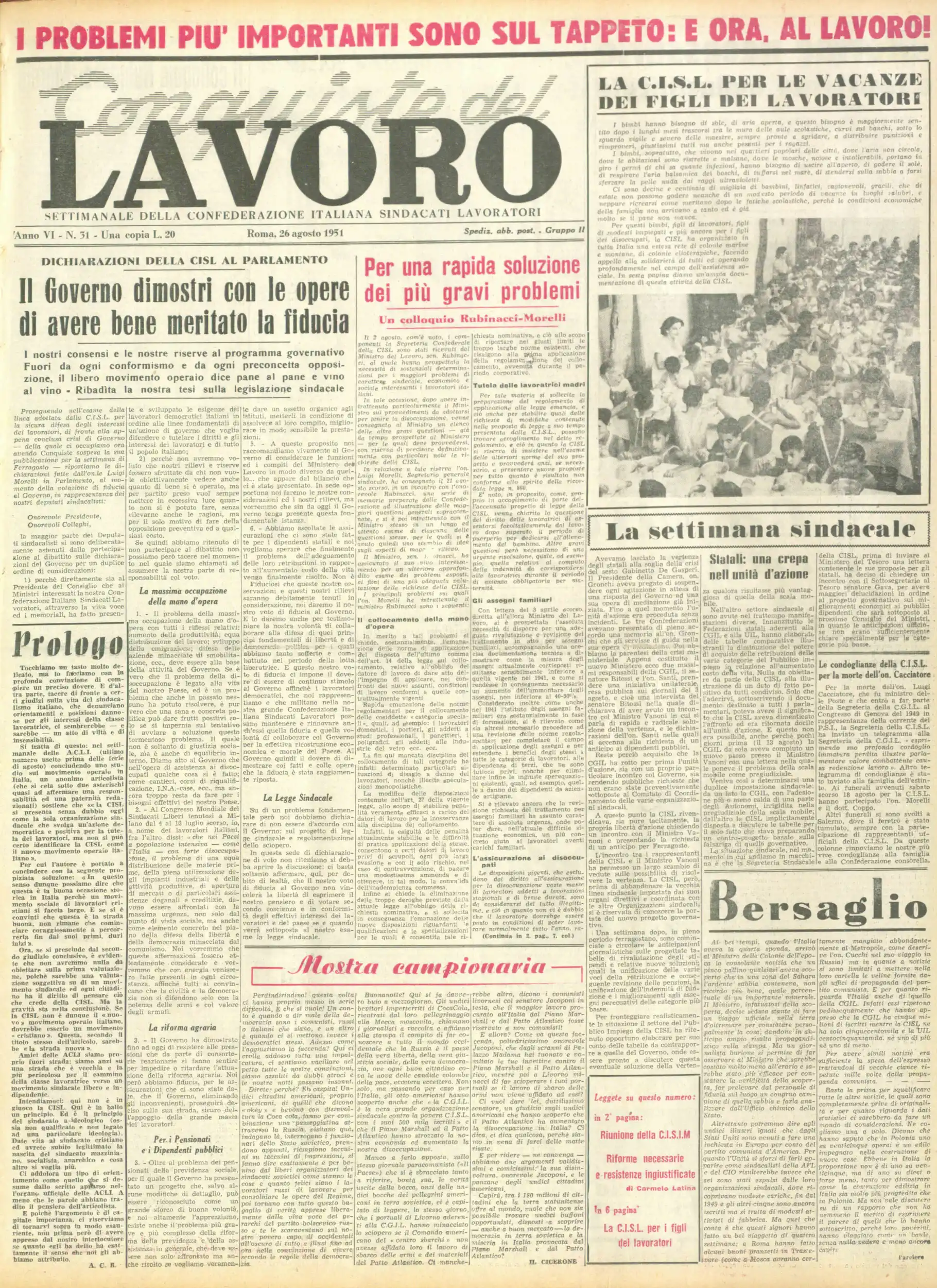 Conquiste del Lavoro del 26/08/1951 N. 31 Anno 4