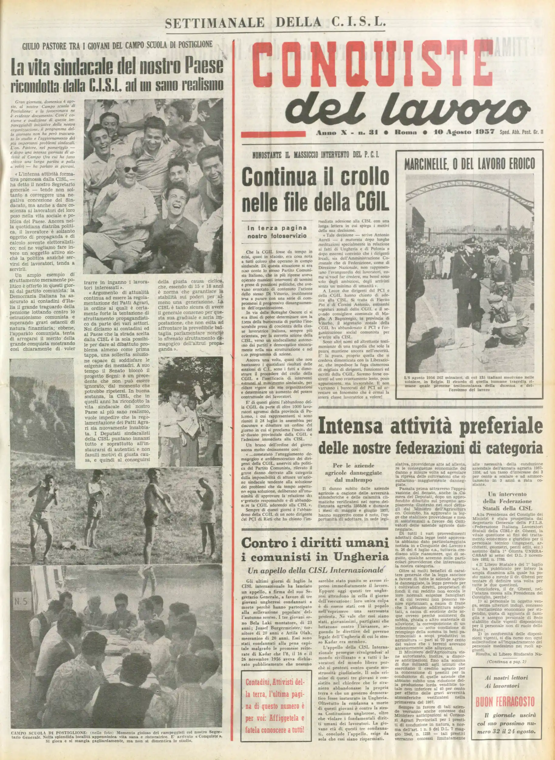Conquiste del Lavoro del 10/08/1957 N. 31 Anno 10
