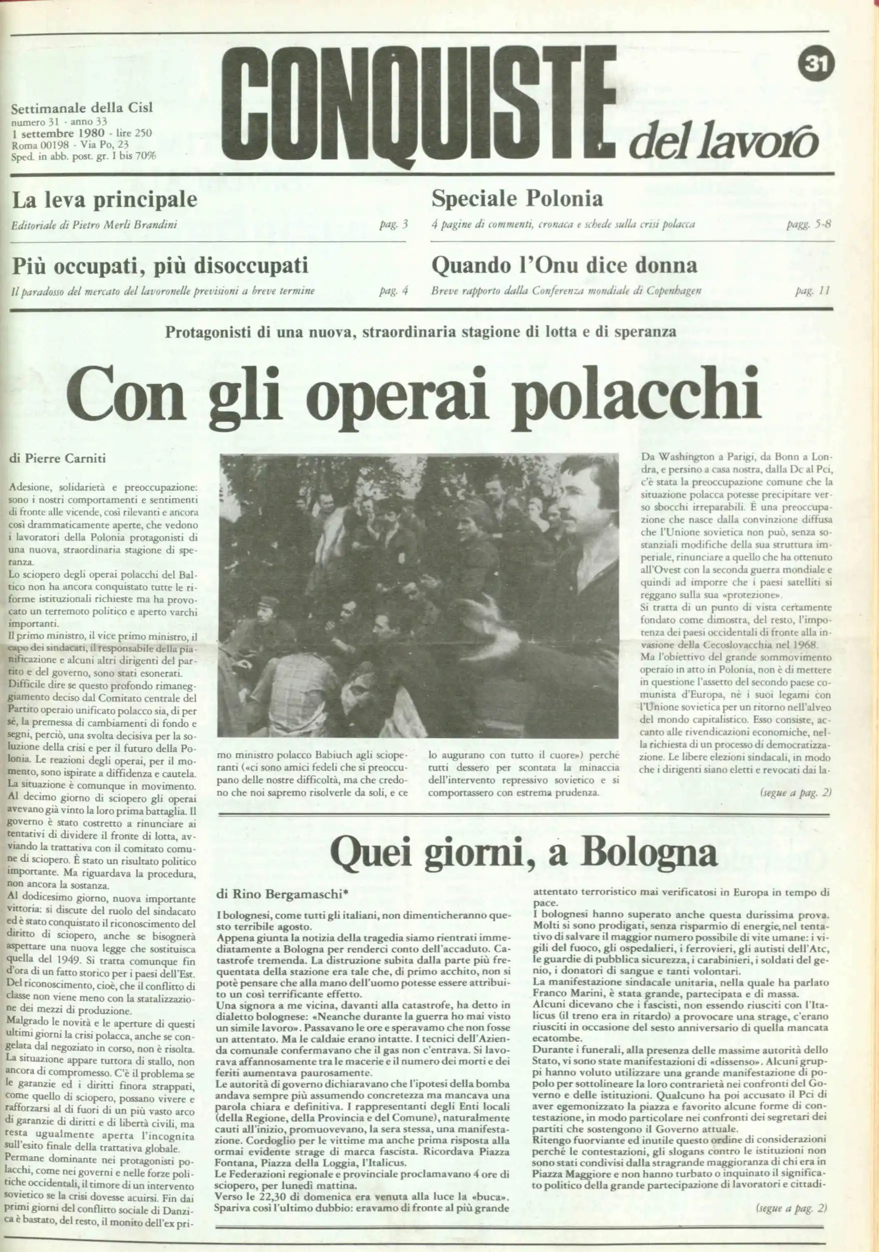 Conquiste del Lavoro del 01/09/1980 N. 31 Anno 33