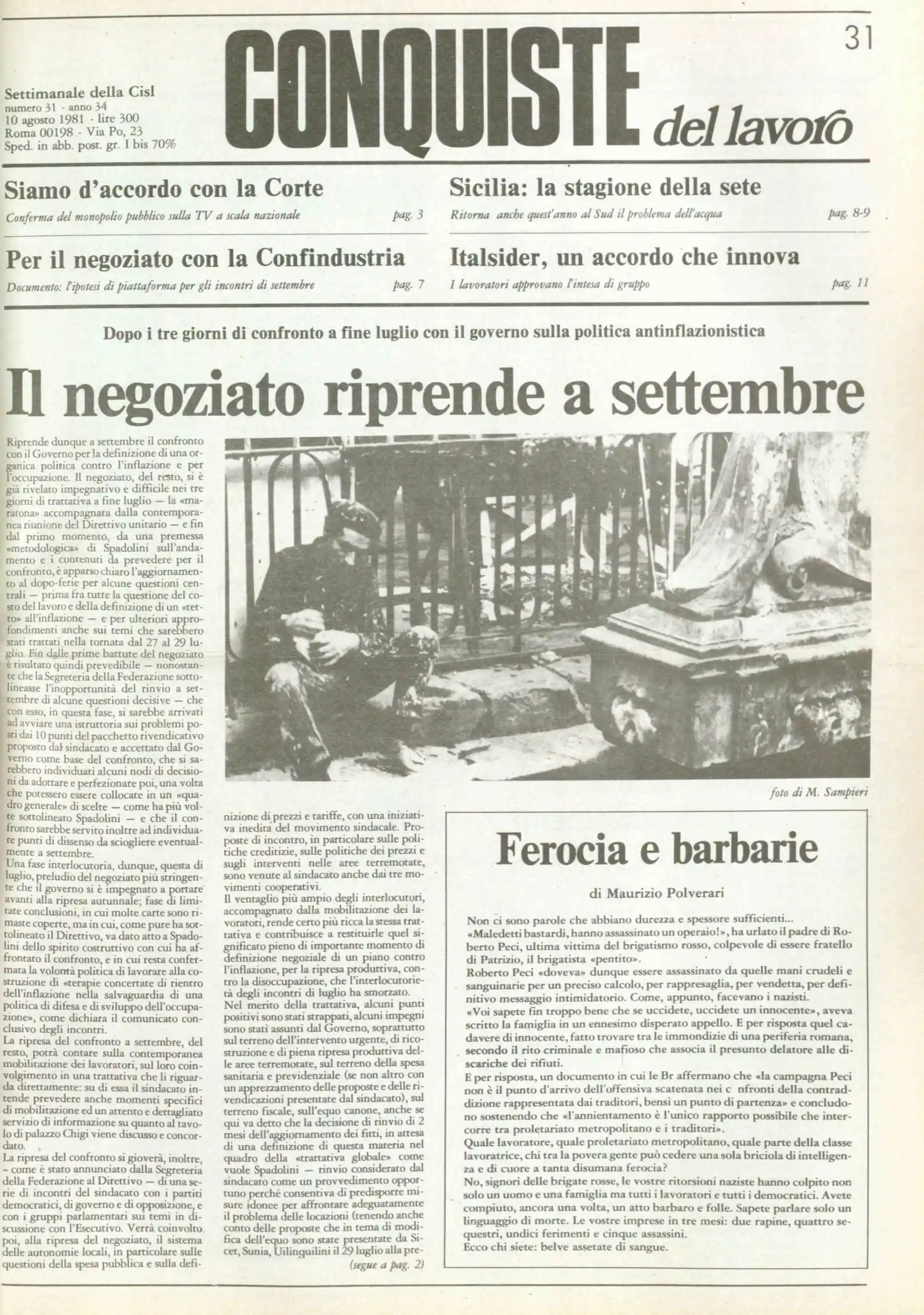 Conquiste del Lavoro del 10/08/1981 N. 31 Anno 34