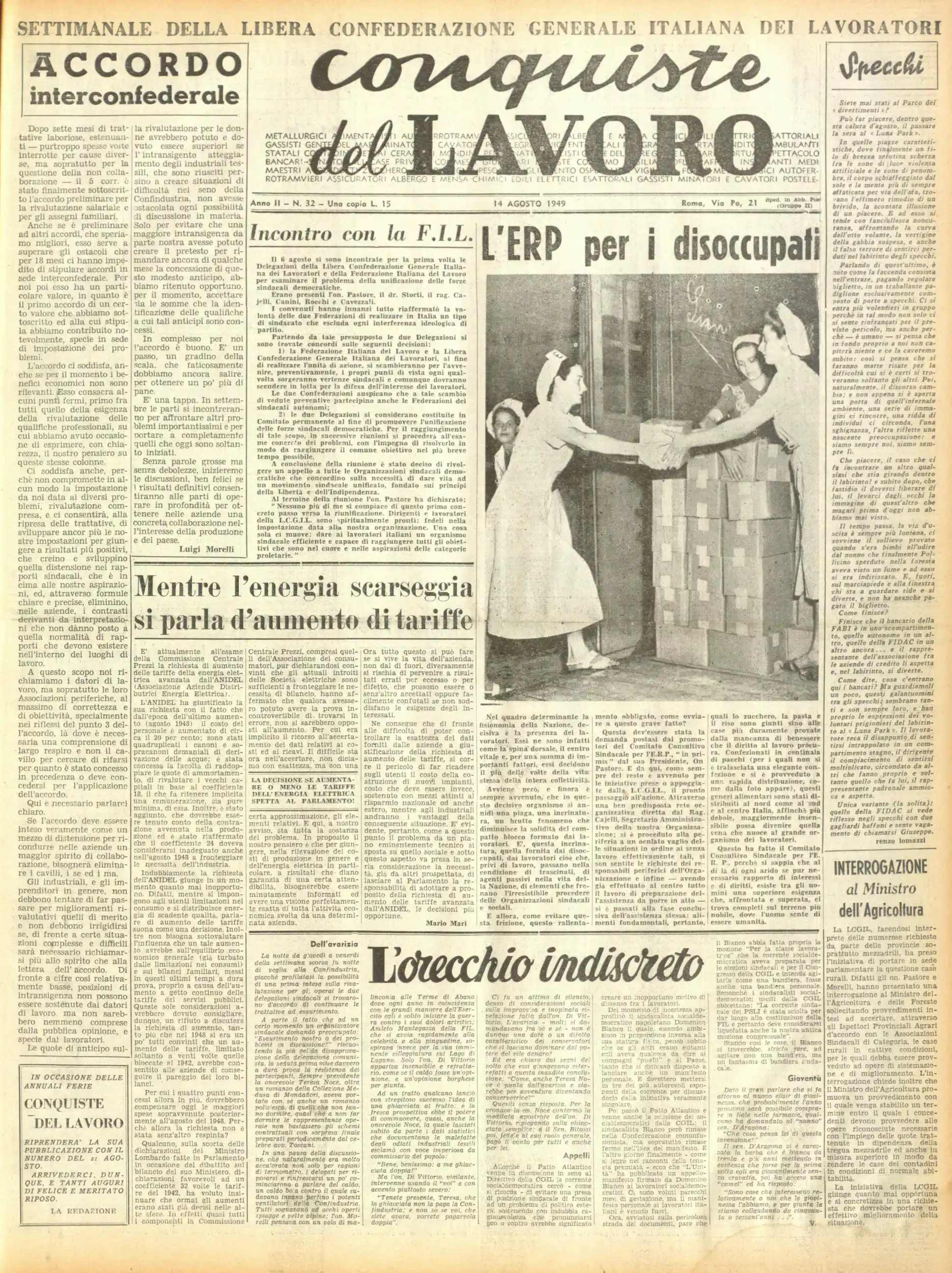 Conquiste del Lavoro del 14/08/1949 N. 32 Anno 2