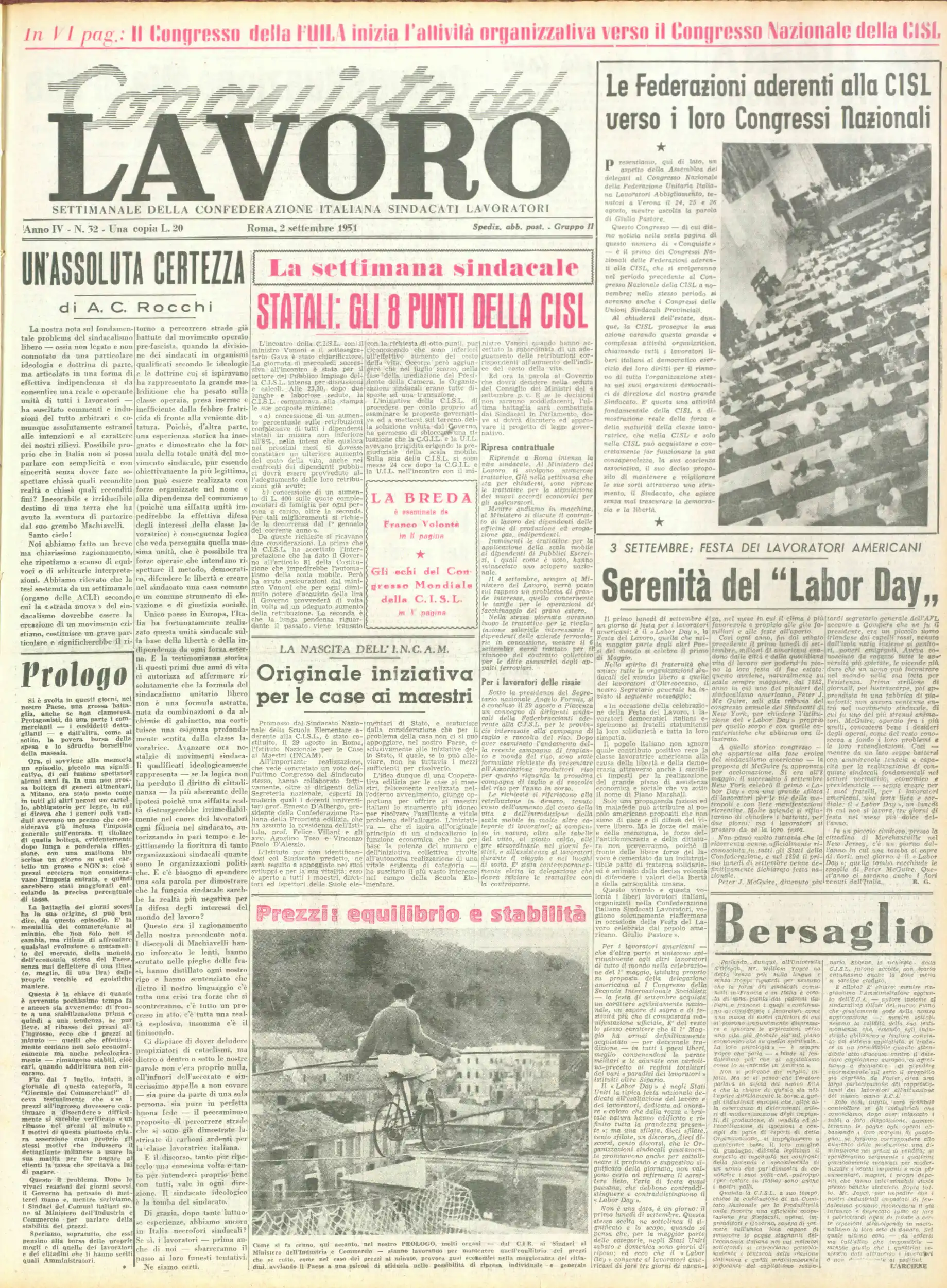 Conquiste del Lavoro del 02/09/1951 N. 32 Anno 4