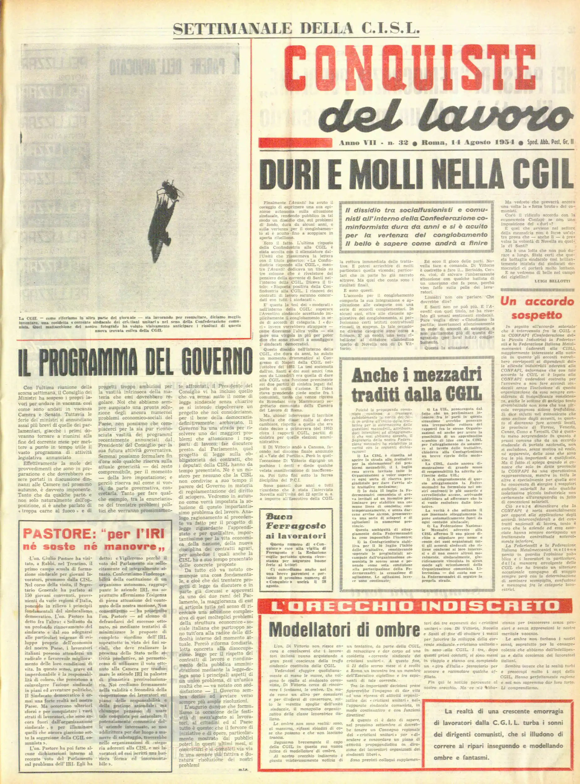 Conquiste del Lavoro del 14/08/1954 N. 32 Anno 7