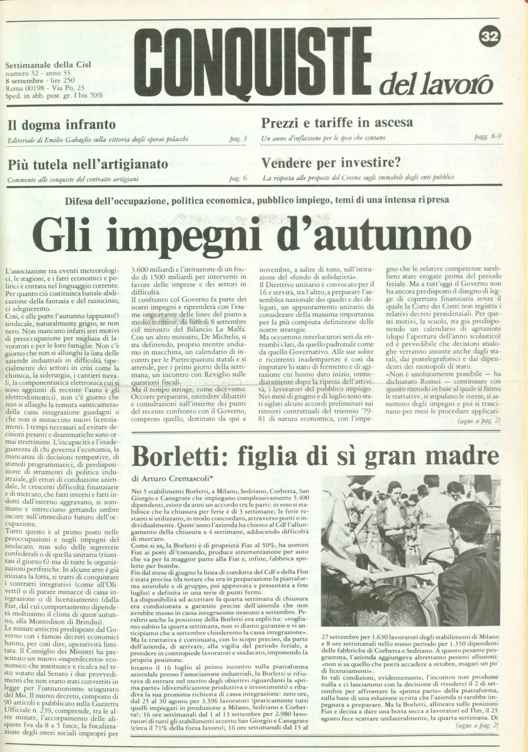Conquiste del Lavoro del 08/09/1980 N. 32 Anno 33