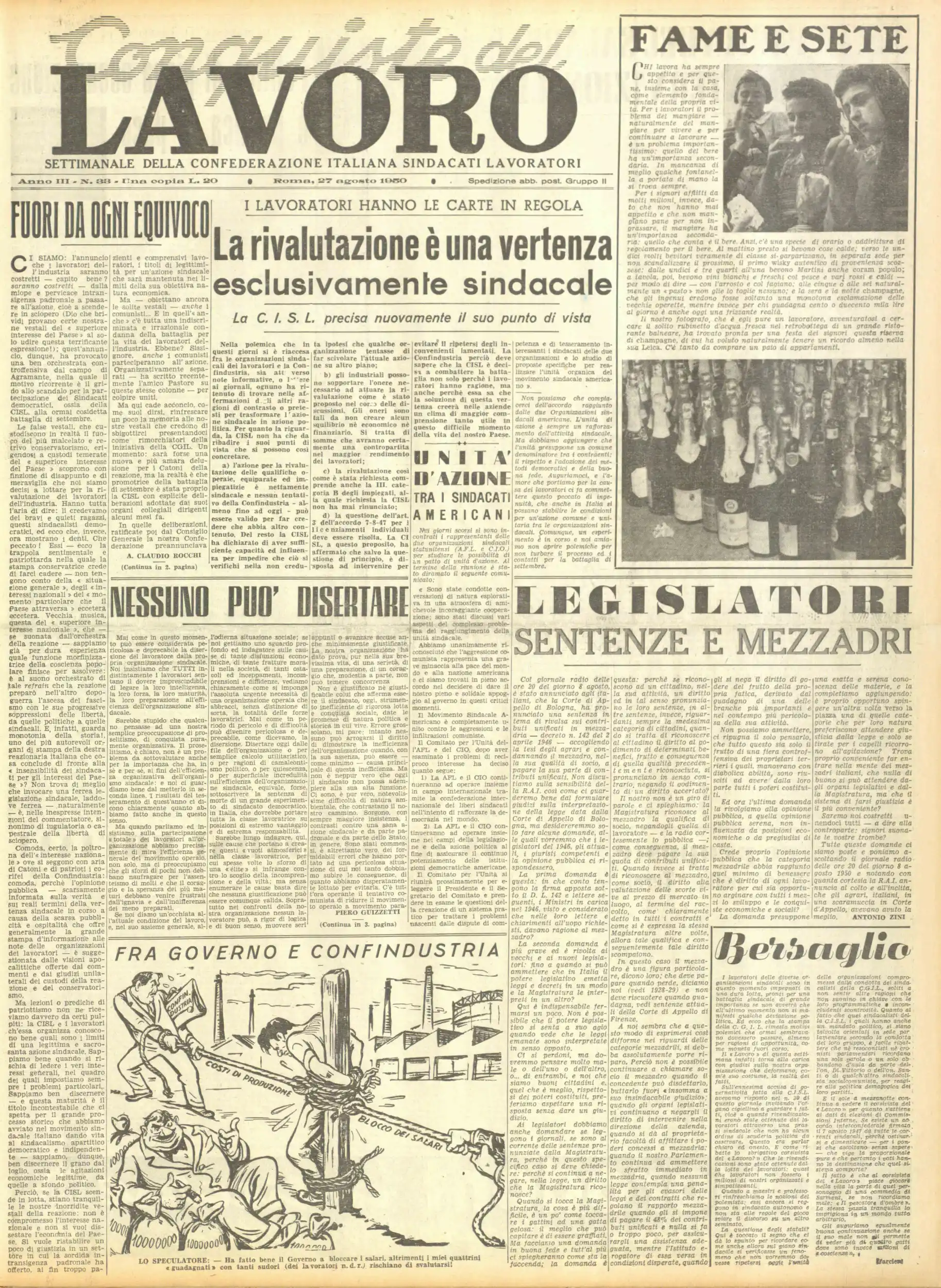 Conquiste del Lavoro del 27/08/1950 N. 33 Anno 3