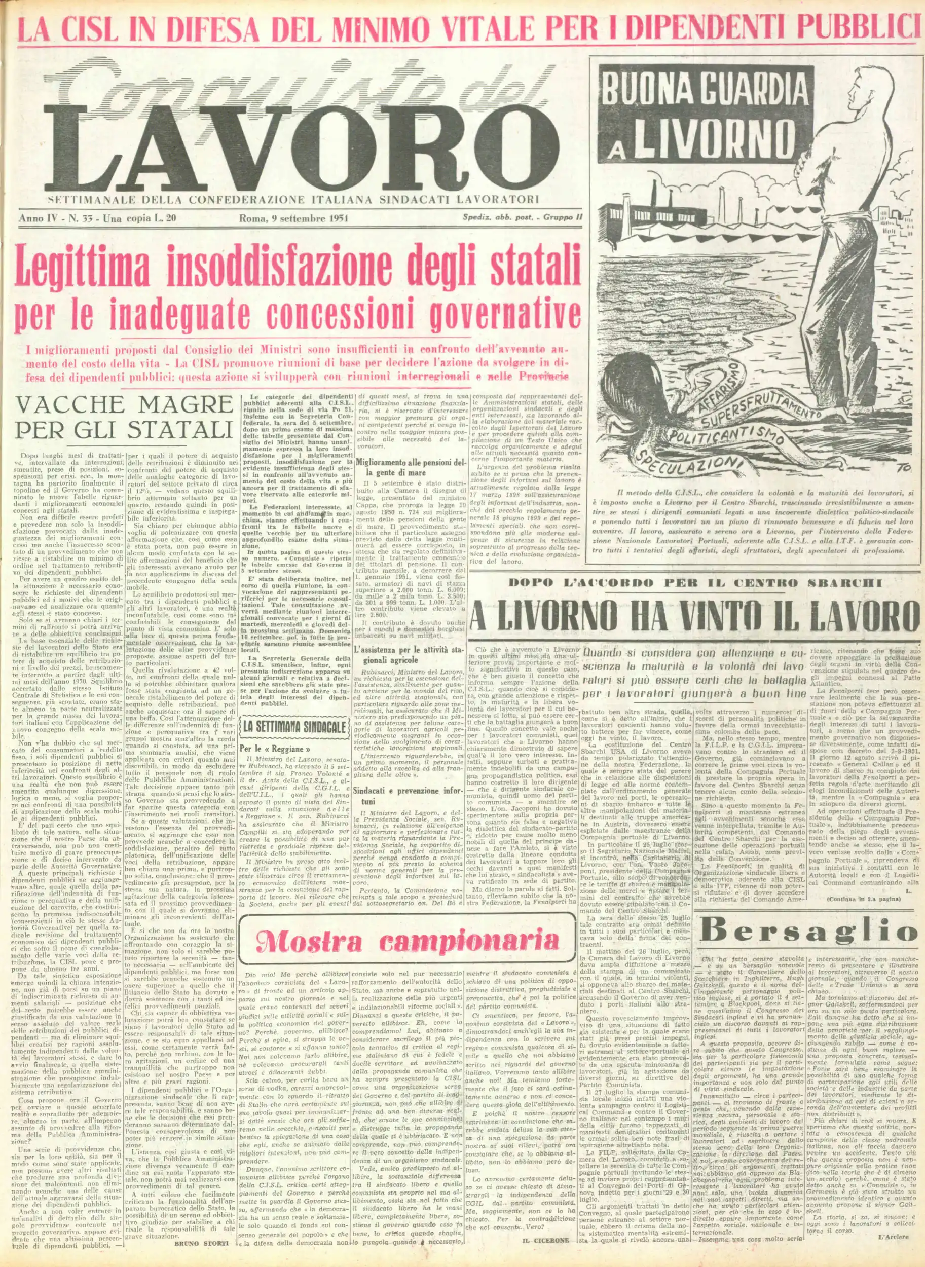 Conquiste del Lavoro del 09/09/1951 N. 33 Anno 4
