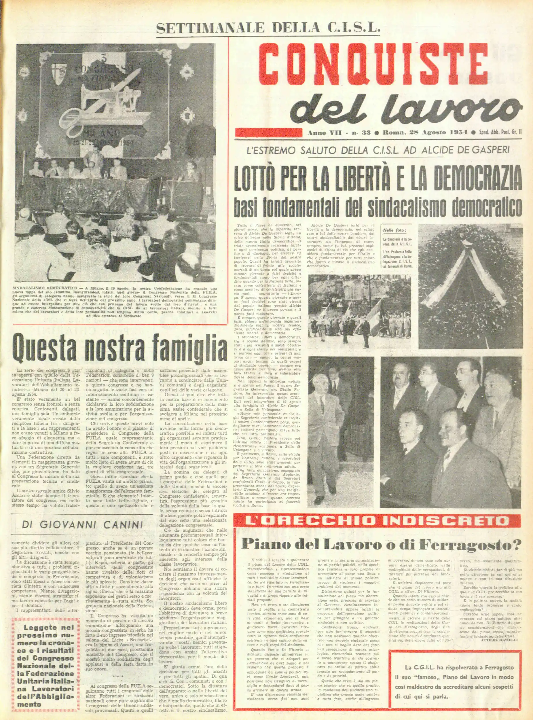 Conquiste del Lavoro del 28/08/1954 N. 33 Anno 7