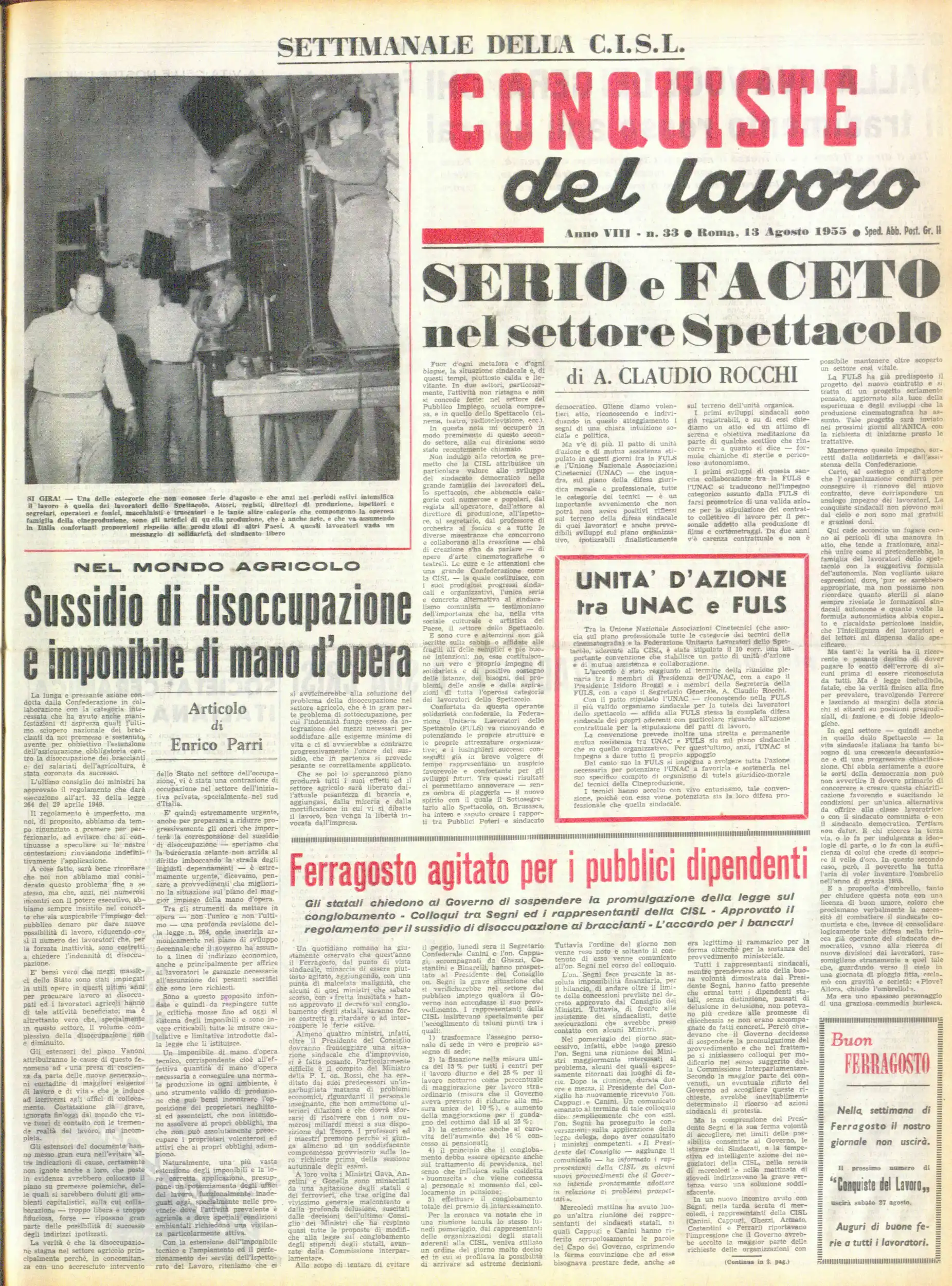 Conquiste del Lavoro del 13/08/1955 N. 33 Anno 8