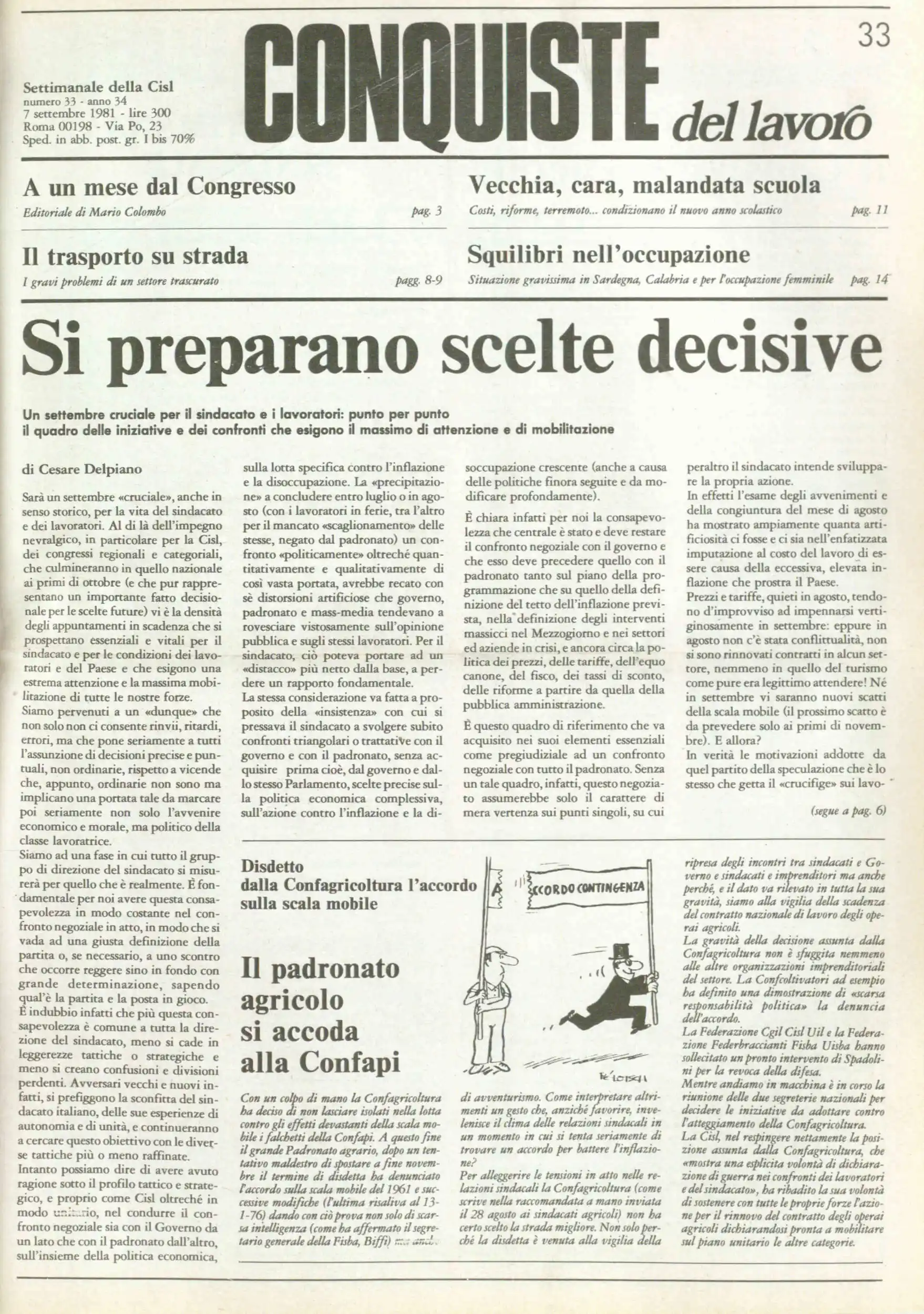 Conquiste del Lavoro del 07/09/1981 N. 33 Anno 34
