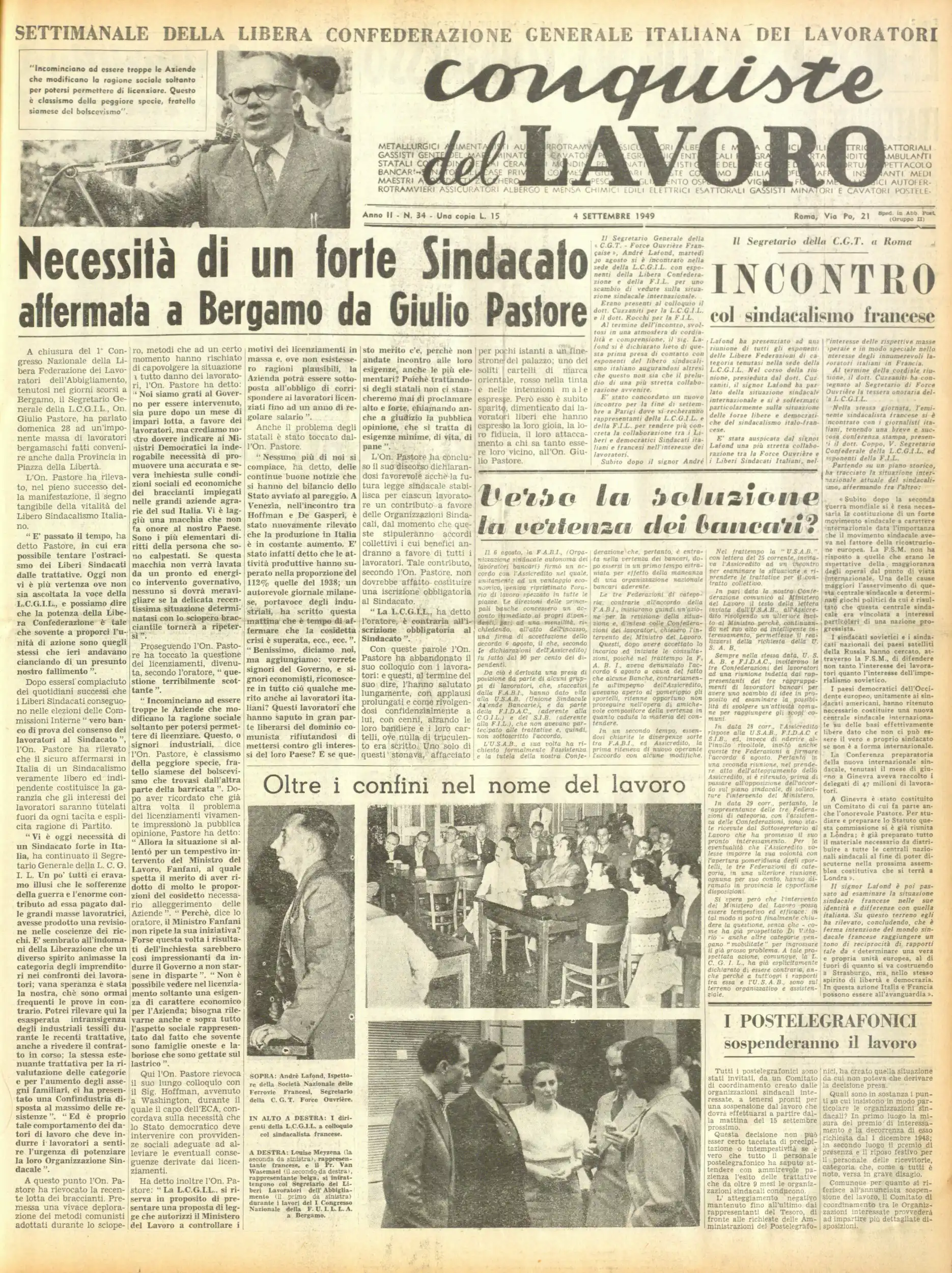 Conquiste del Lavoro del 04/09/1949 N. 34 Anno 2