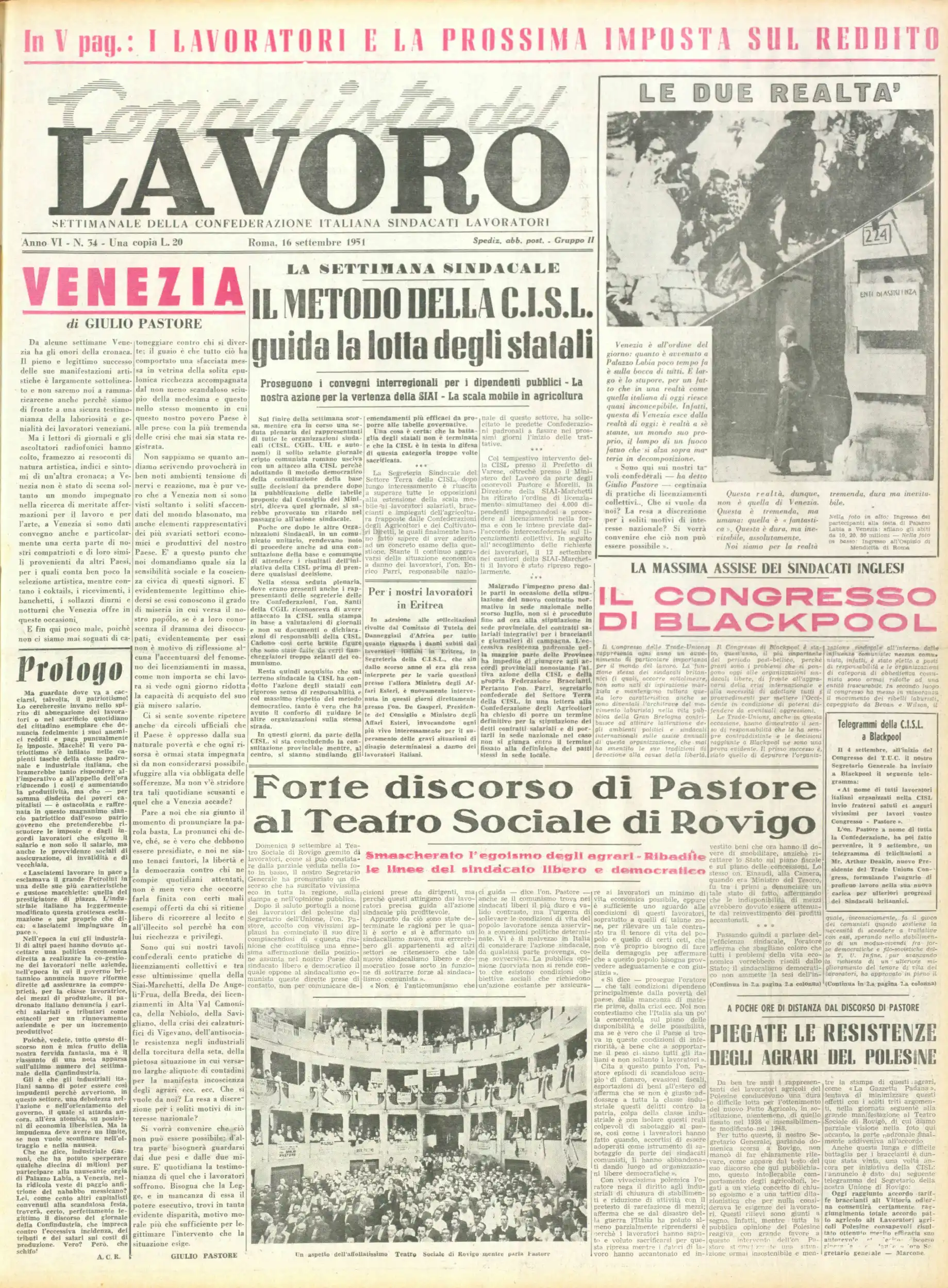 Conquiste del Lavoro del 16/09/1951 N. 34 Anno 4