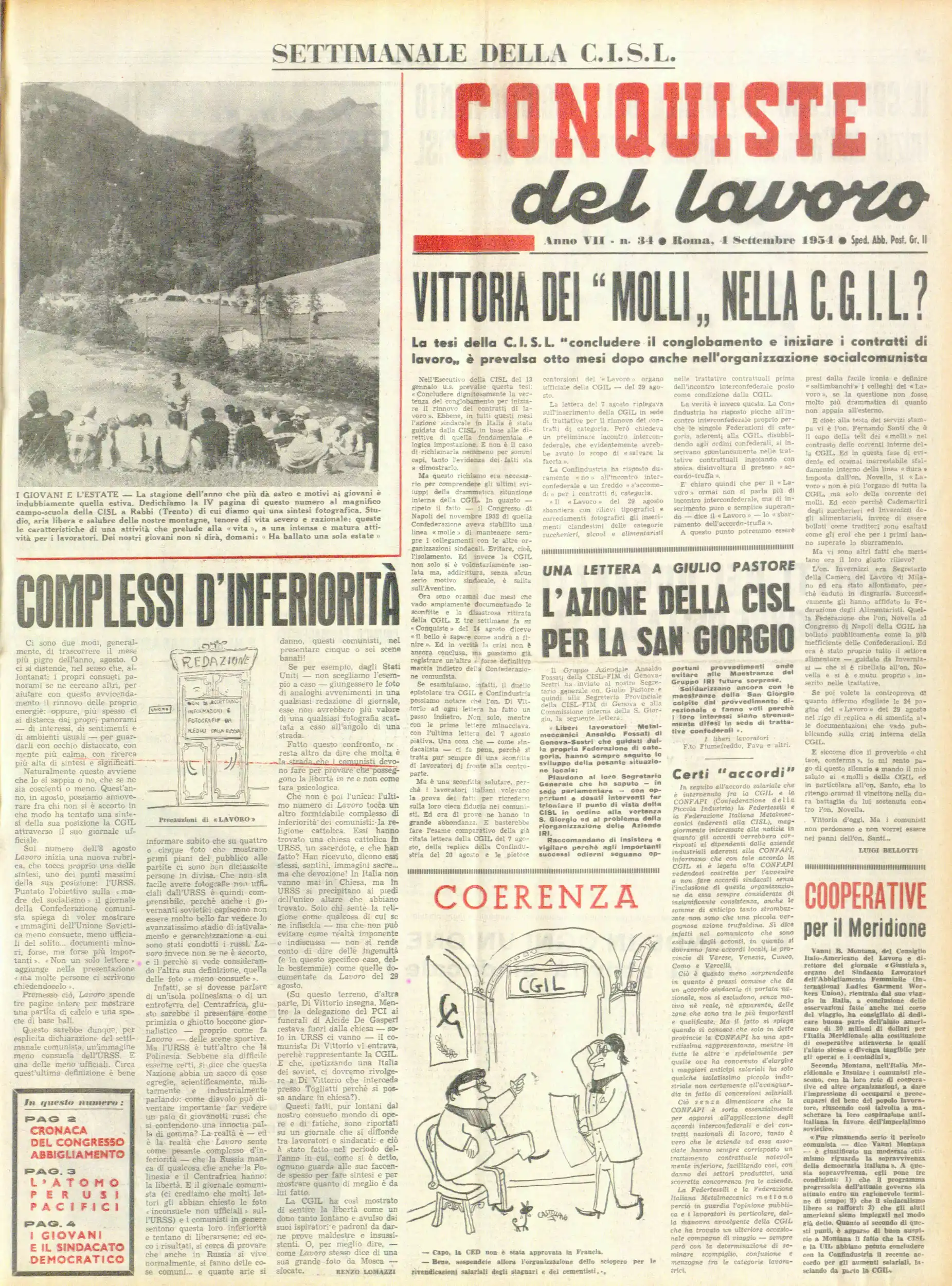 Conquiste del Lavoro del 04/09/1954 N. 34 Anno 7