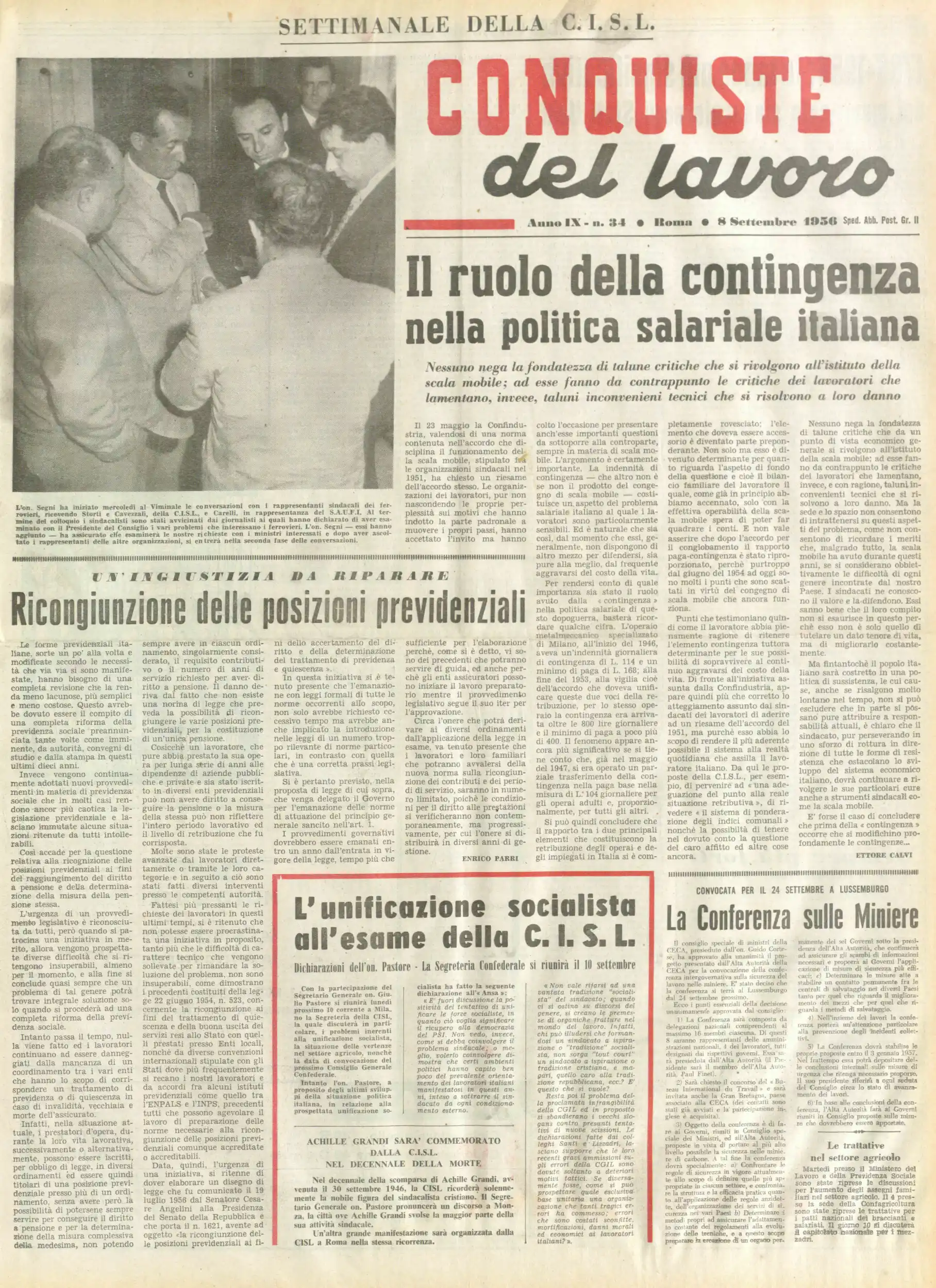 Conquiste del Lavoro del 08/09/1956 N. 34 Anno 9