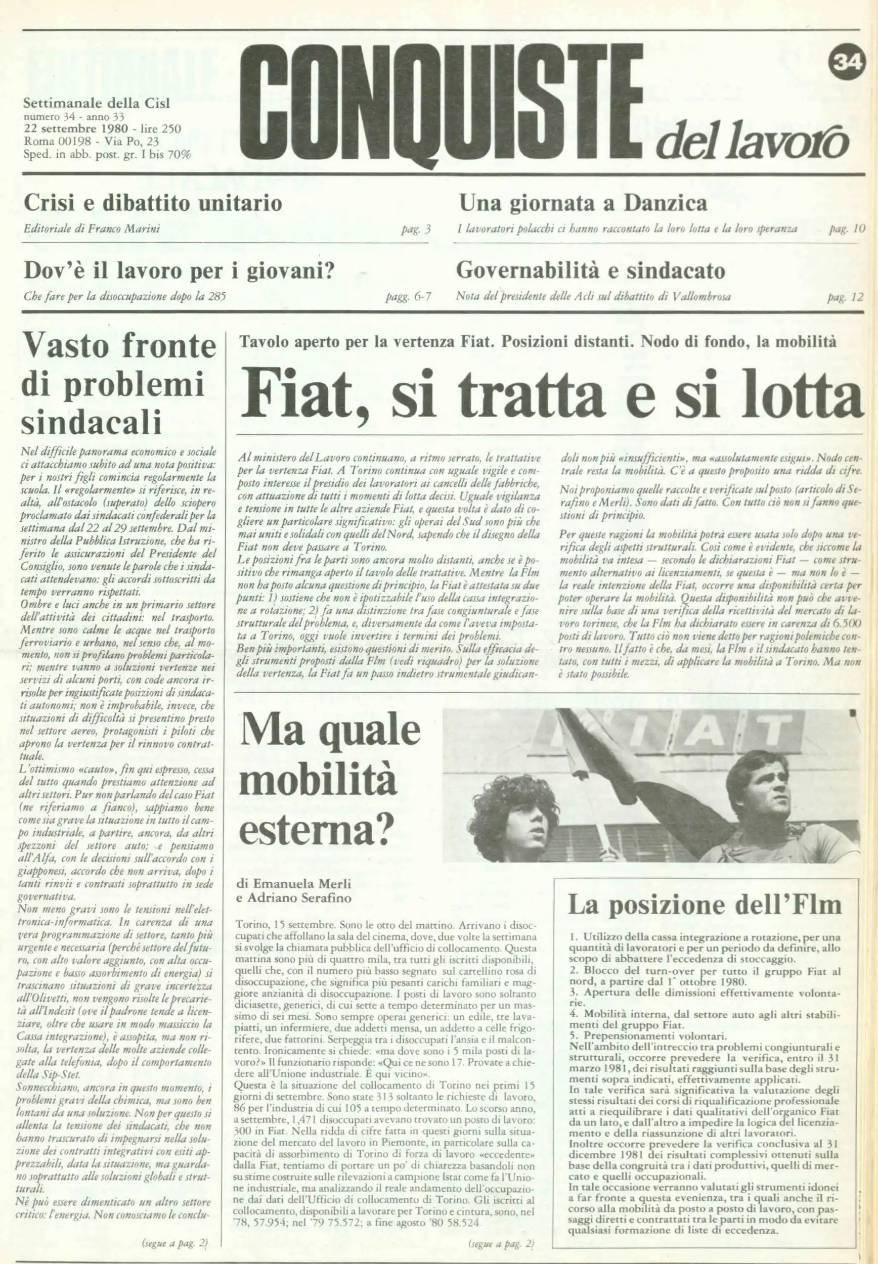 Conquiste del Lavoro del 22/09/1980 N. 34 Anno 33