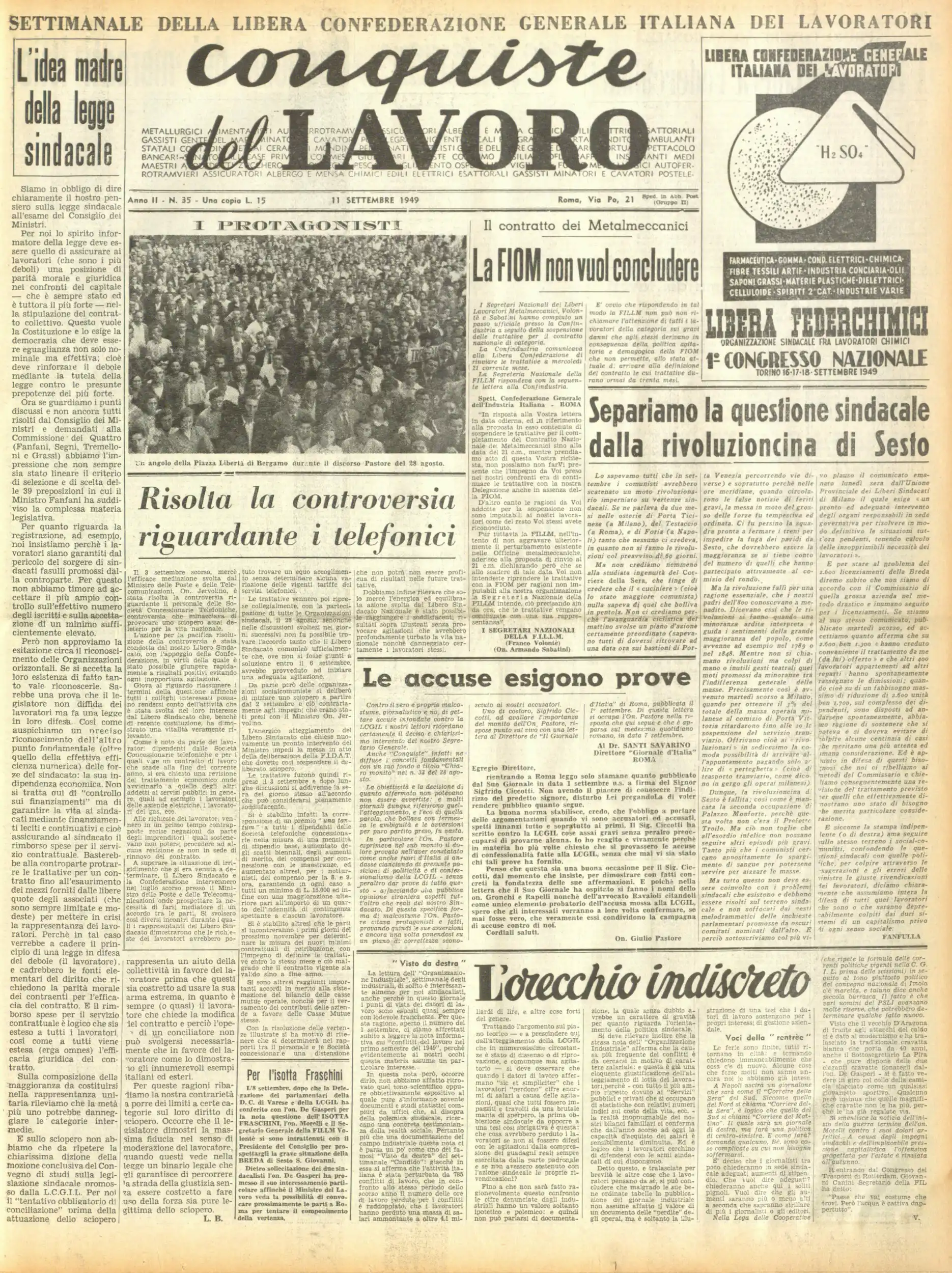 Conquiste del Lavoro del 11/09/1949 N. 35 Anno 2