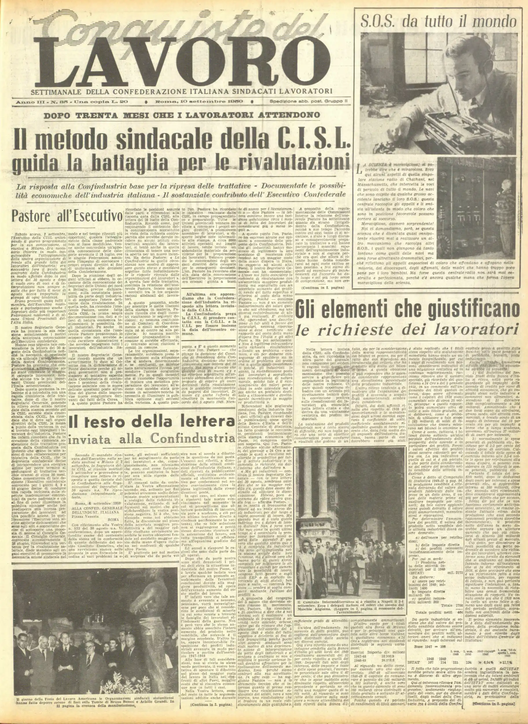 Conquiste del Lavoro del 10/09/1950 N. 35 Anno 3