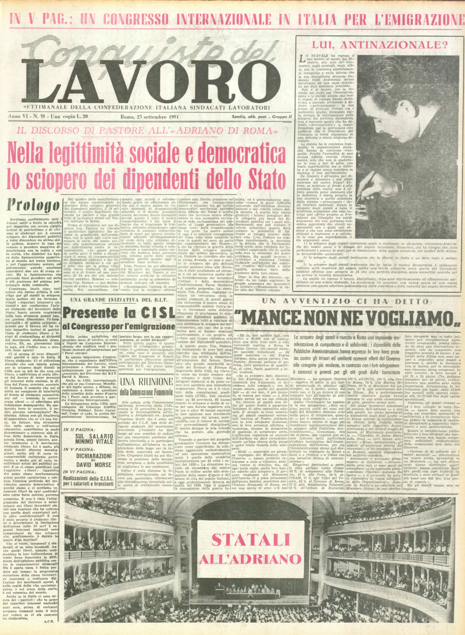 Conquiste del Lavoro del 23/09/1951 N. 35 Anno 4