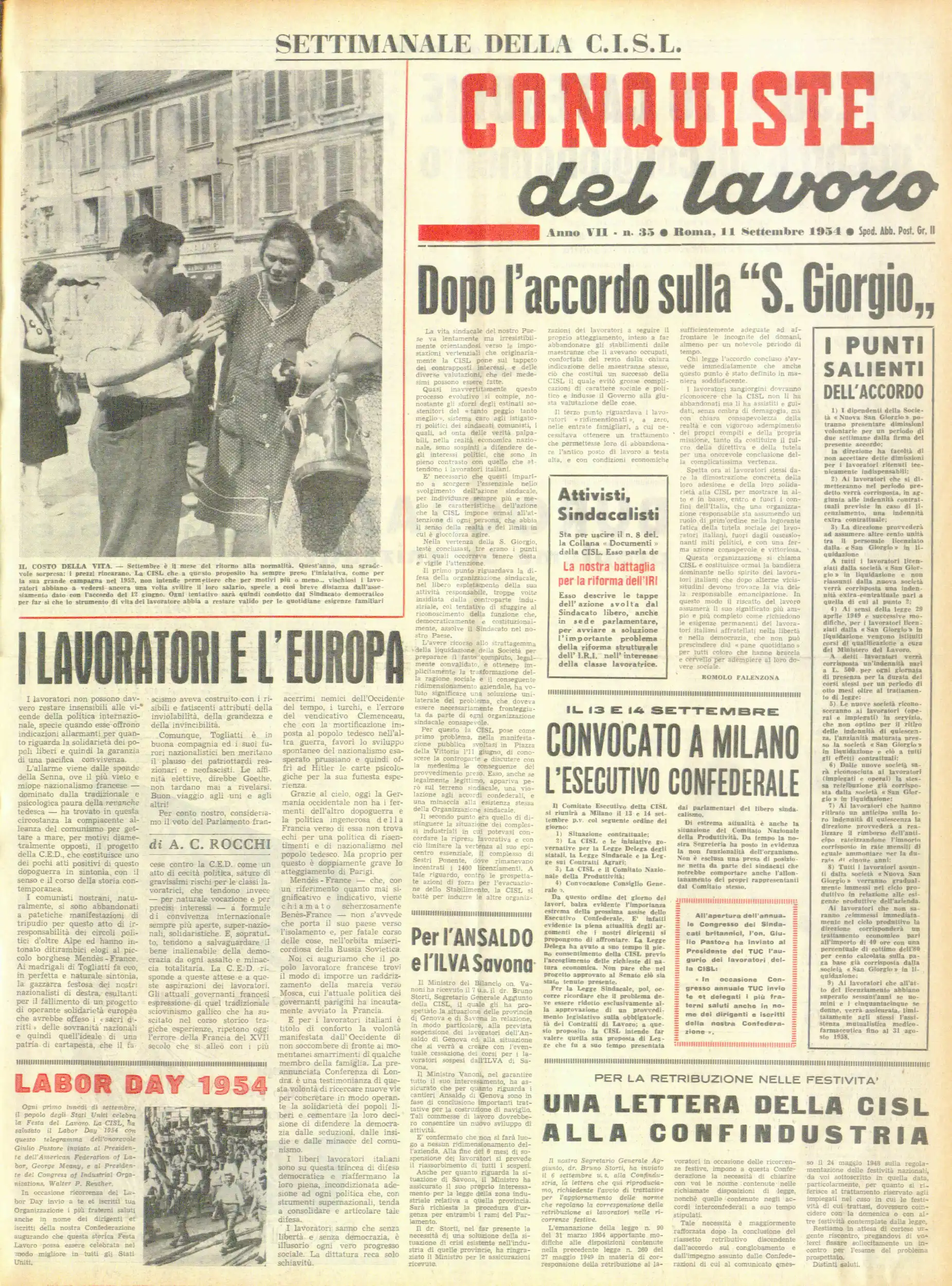 Conquiste del Lavoro del 11/09/1954 N. 35 Anno 7