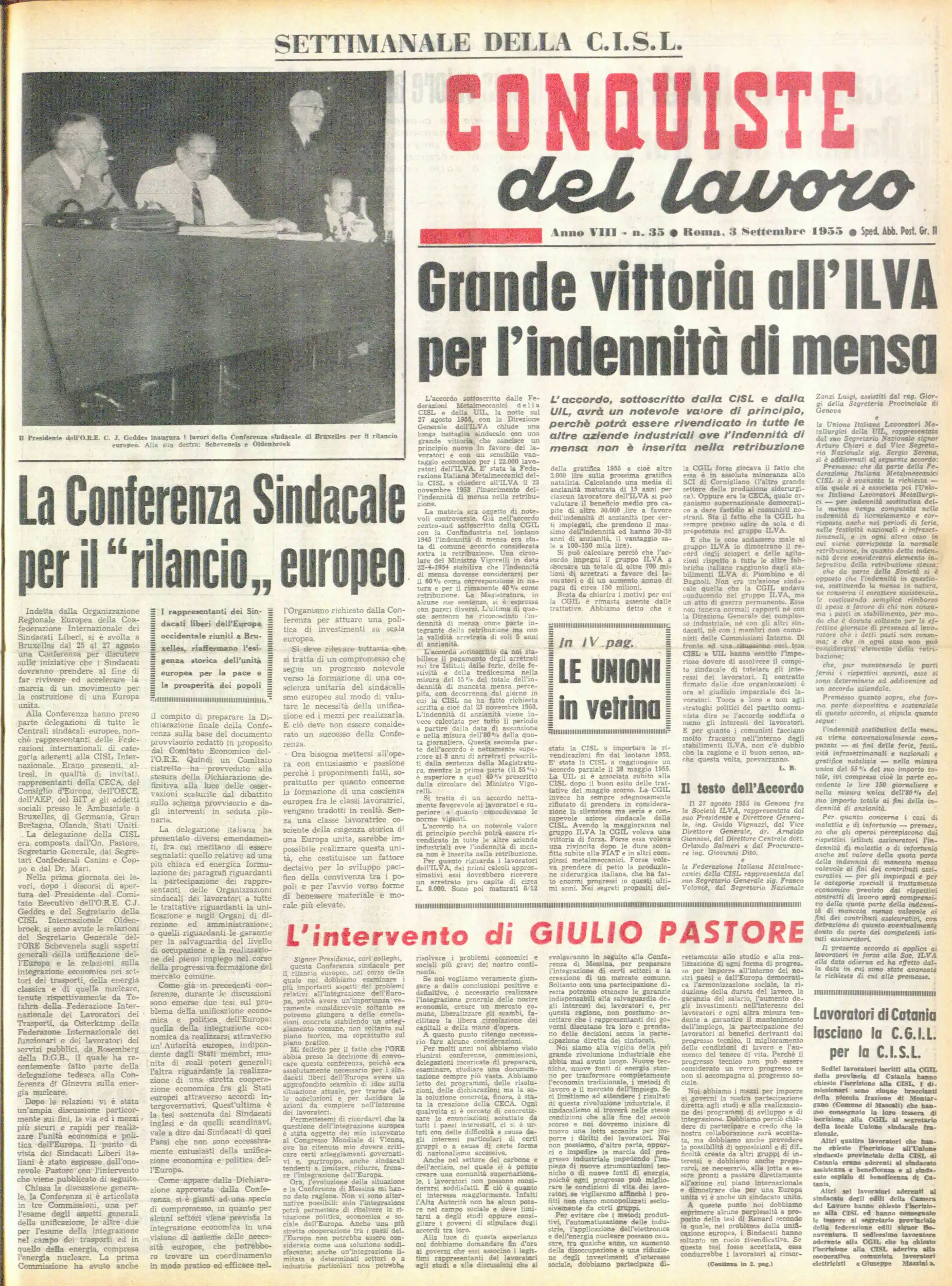 Conquiste del Lavoro del 03/09/1955 N. 35 Anno 8