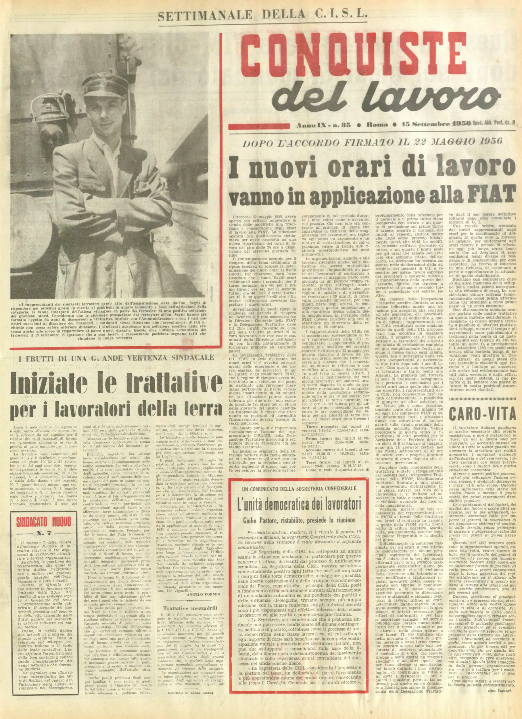 Conquiste del Lavoro del 15/09/1956 N. 35 Anno 9