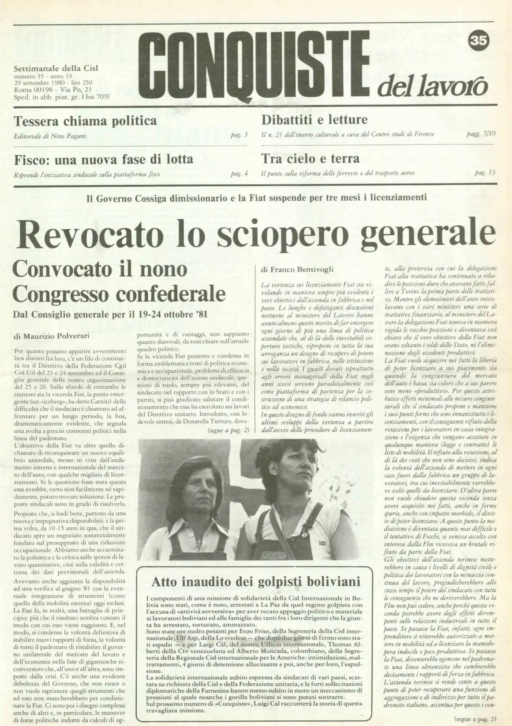 Conquiste del Lavoro del 29/09/1980 N. 35 Anno 33