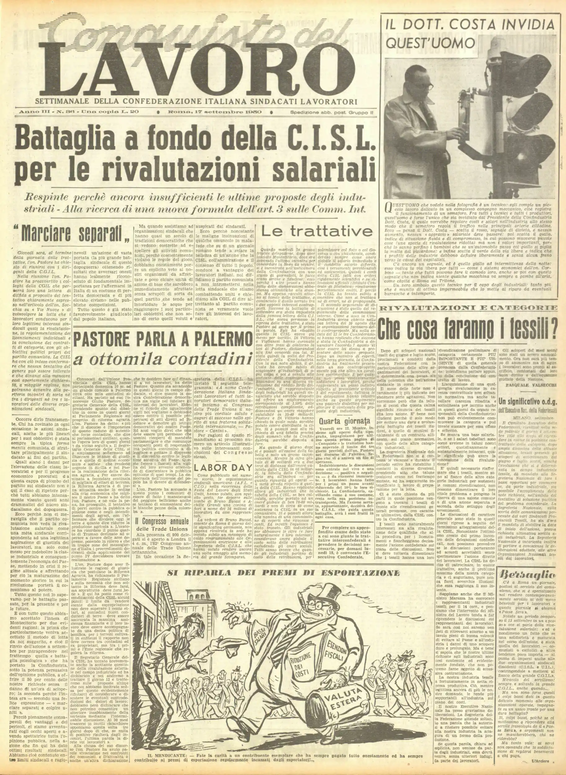 Conquiste del Lavoro del 17/09/1950 N. 36 Anno 3