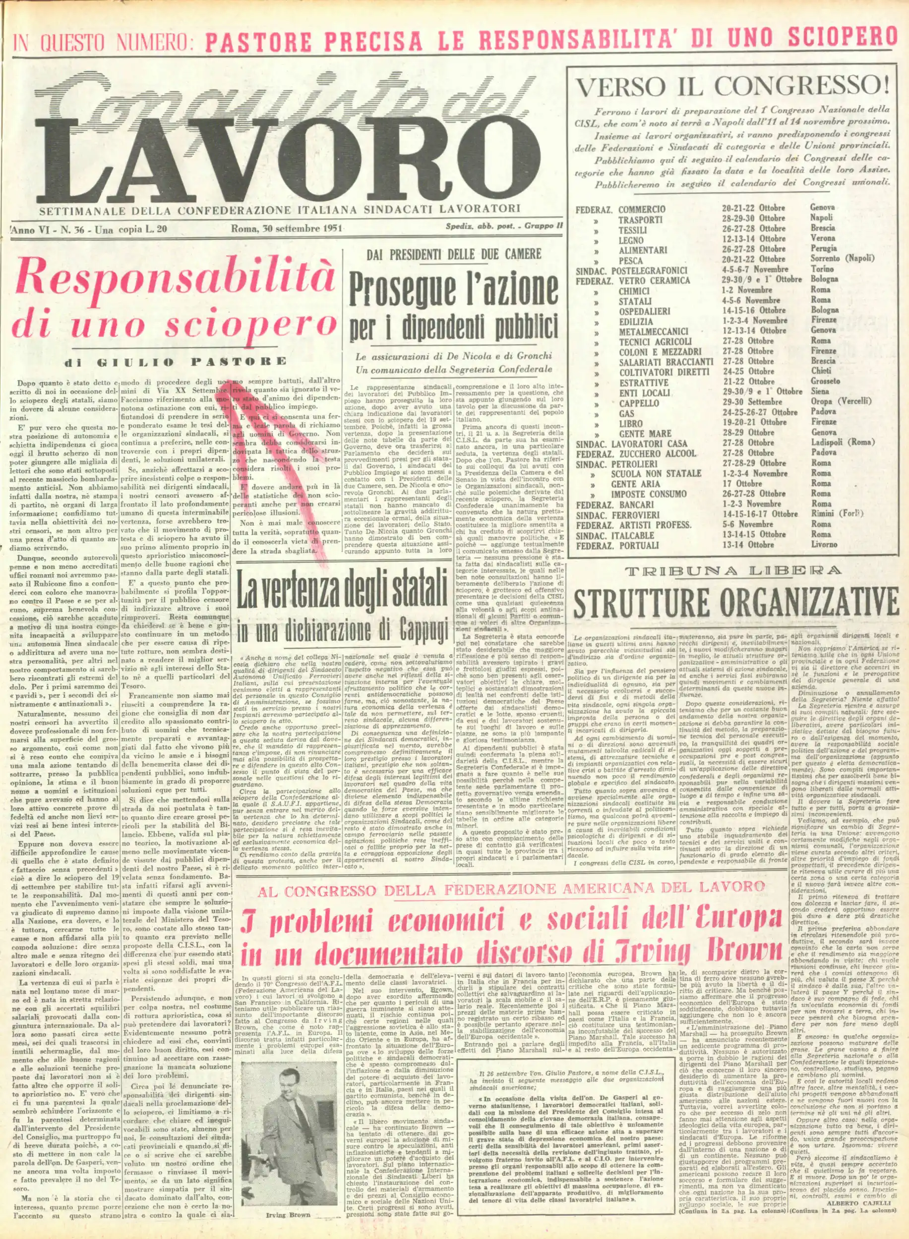 Conquiste del Lavoro del 30/09/1951 N. 36 Anno 4