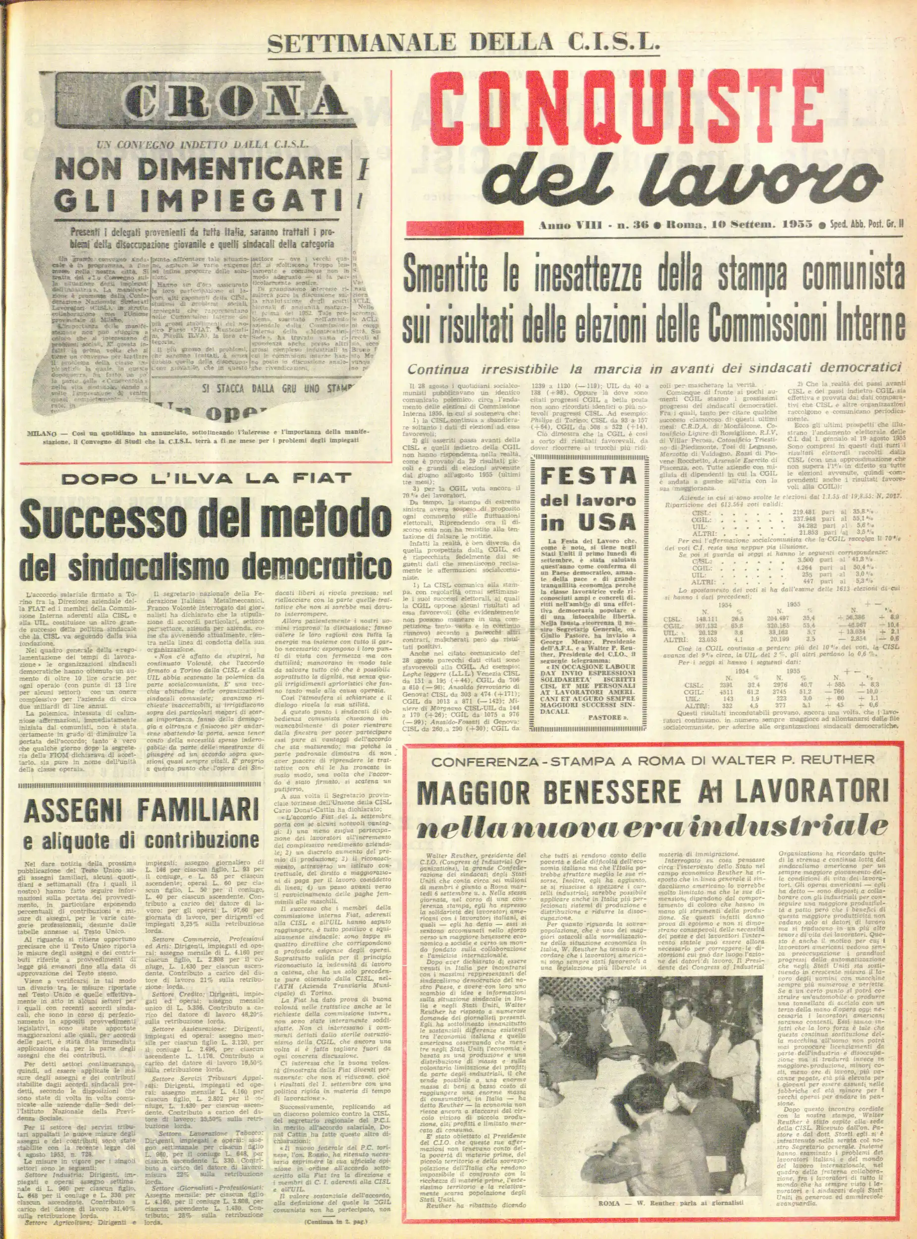 Conquiste del Lavoro del 10/09/1955 N. 36 Anno 8