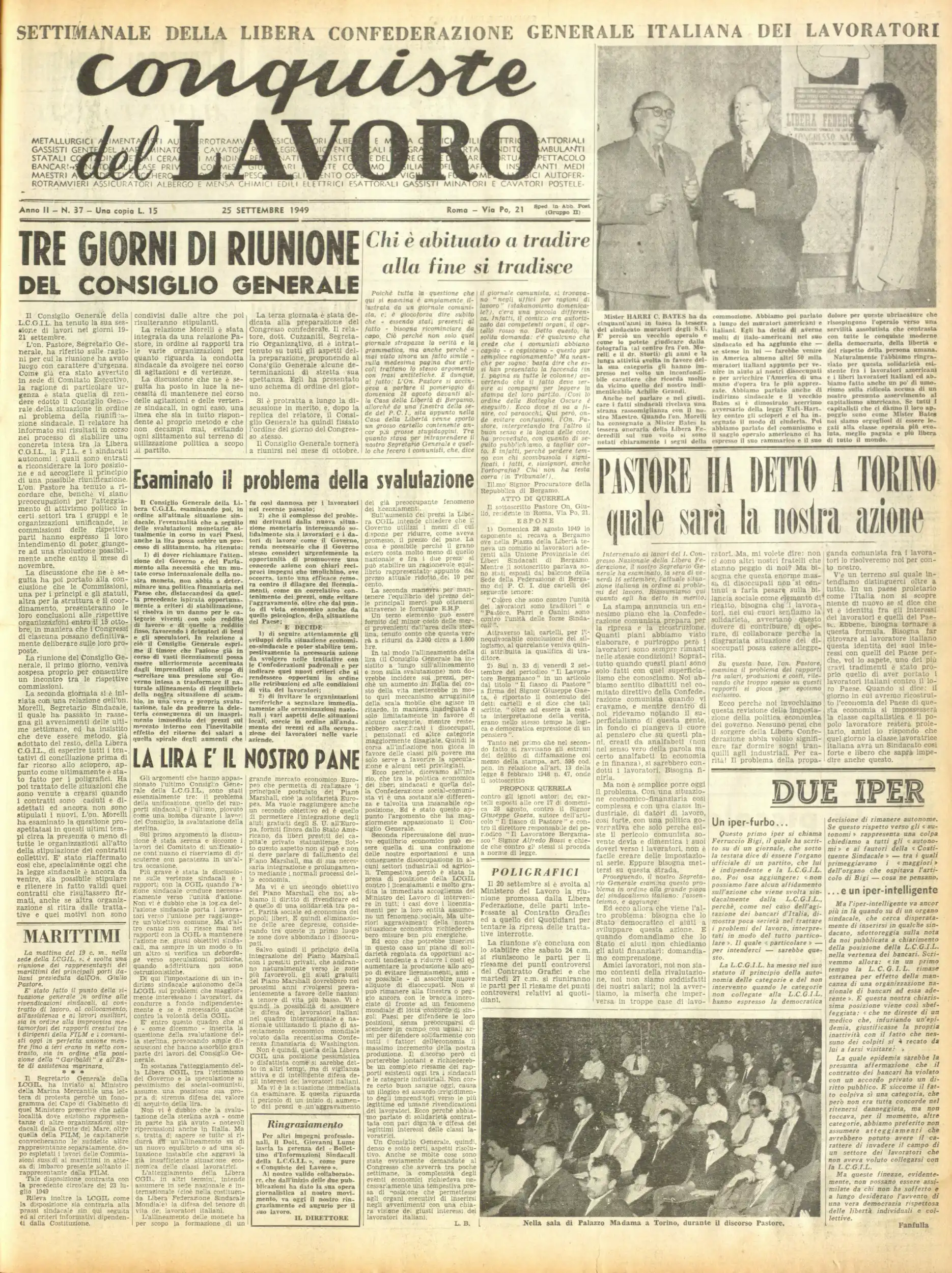 Conquiste del Lavoro del 25/09/1949 N. 37 Anno 2