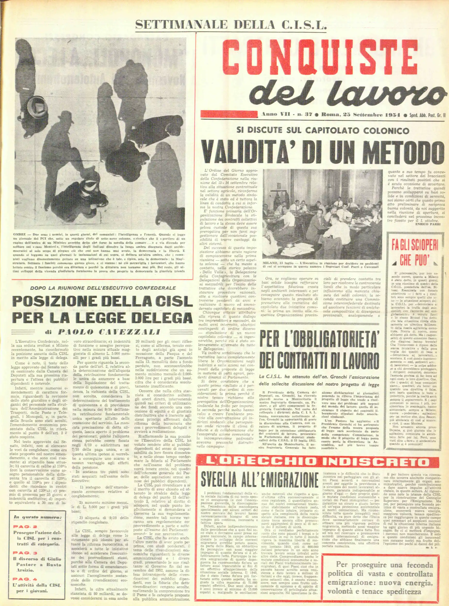Conquiste del Lavoro del 25/09/1954 N. 37 Anno 7