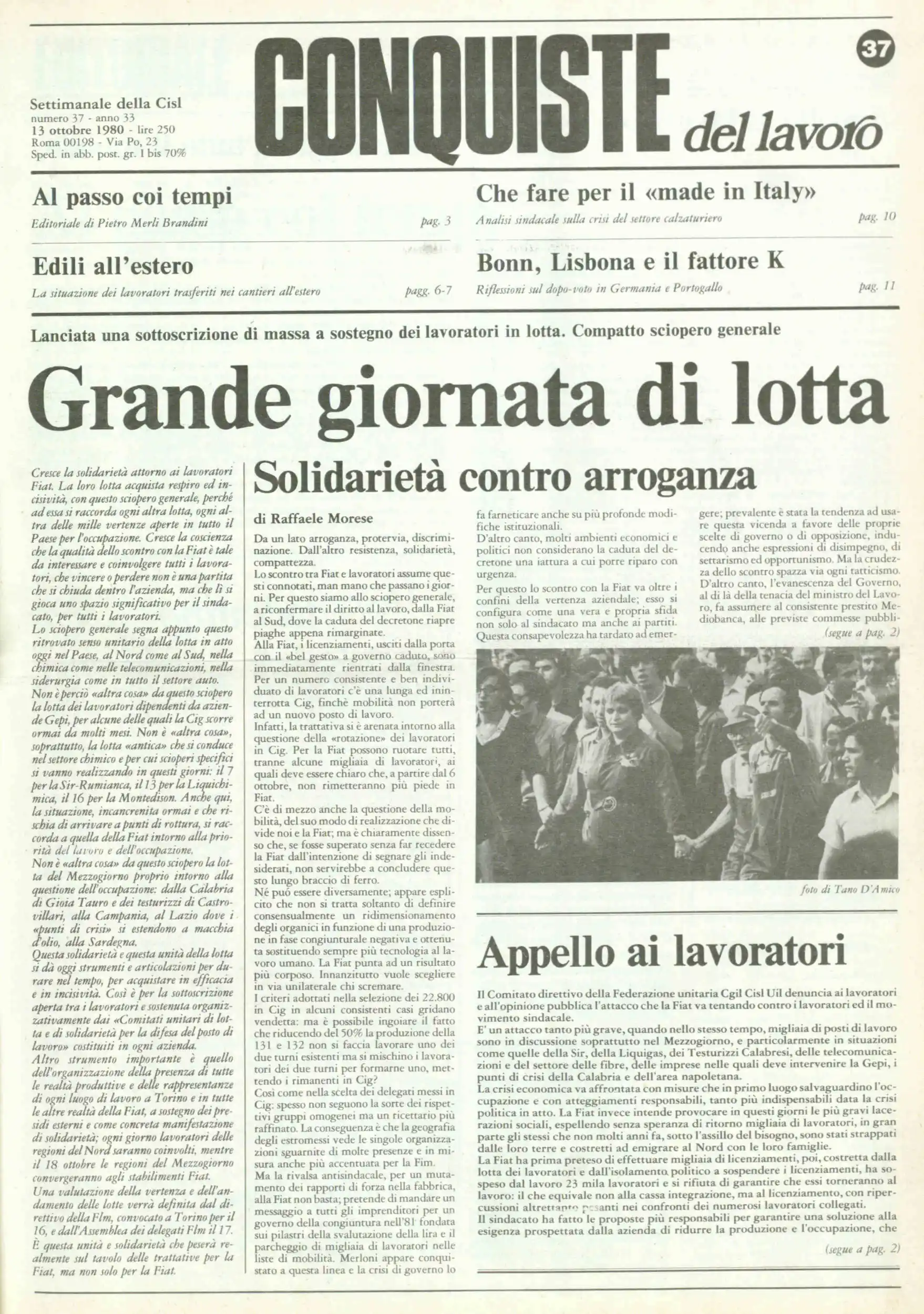 Conquiste del Lavoro del 13/10/1980 N. 37 Anno 33