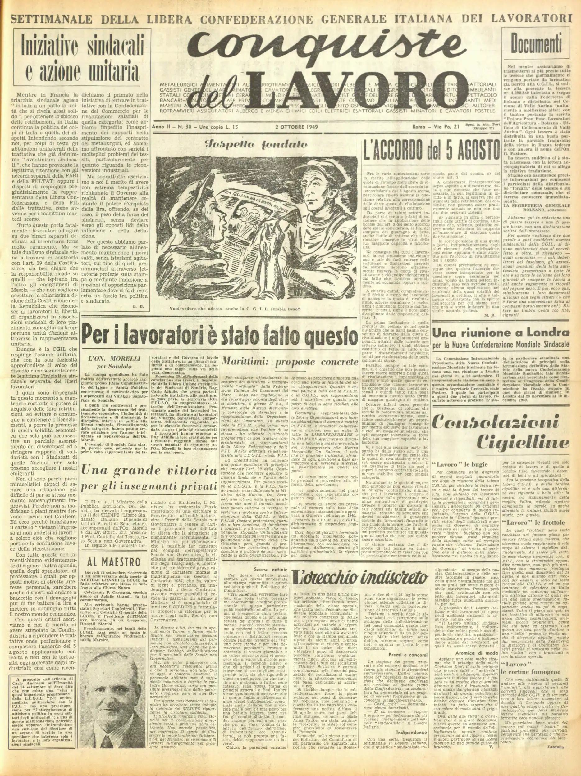 Conquiste del Lavoro del 02/10/1949 N. 38 Anno 2