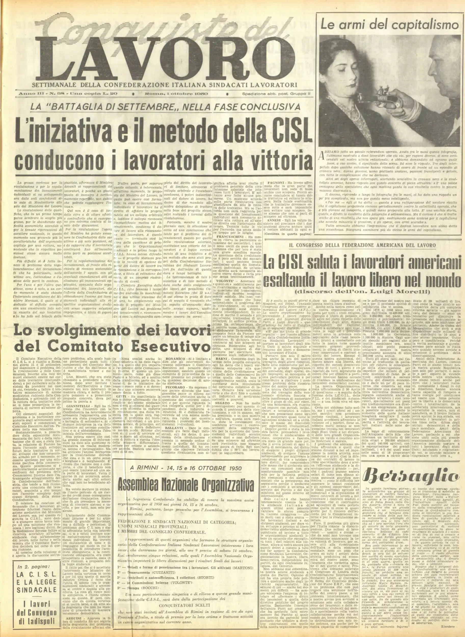 Conquiste del Lavoro del 01/10/1950 N. 38 Anno 3