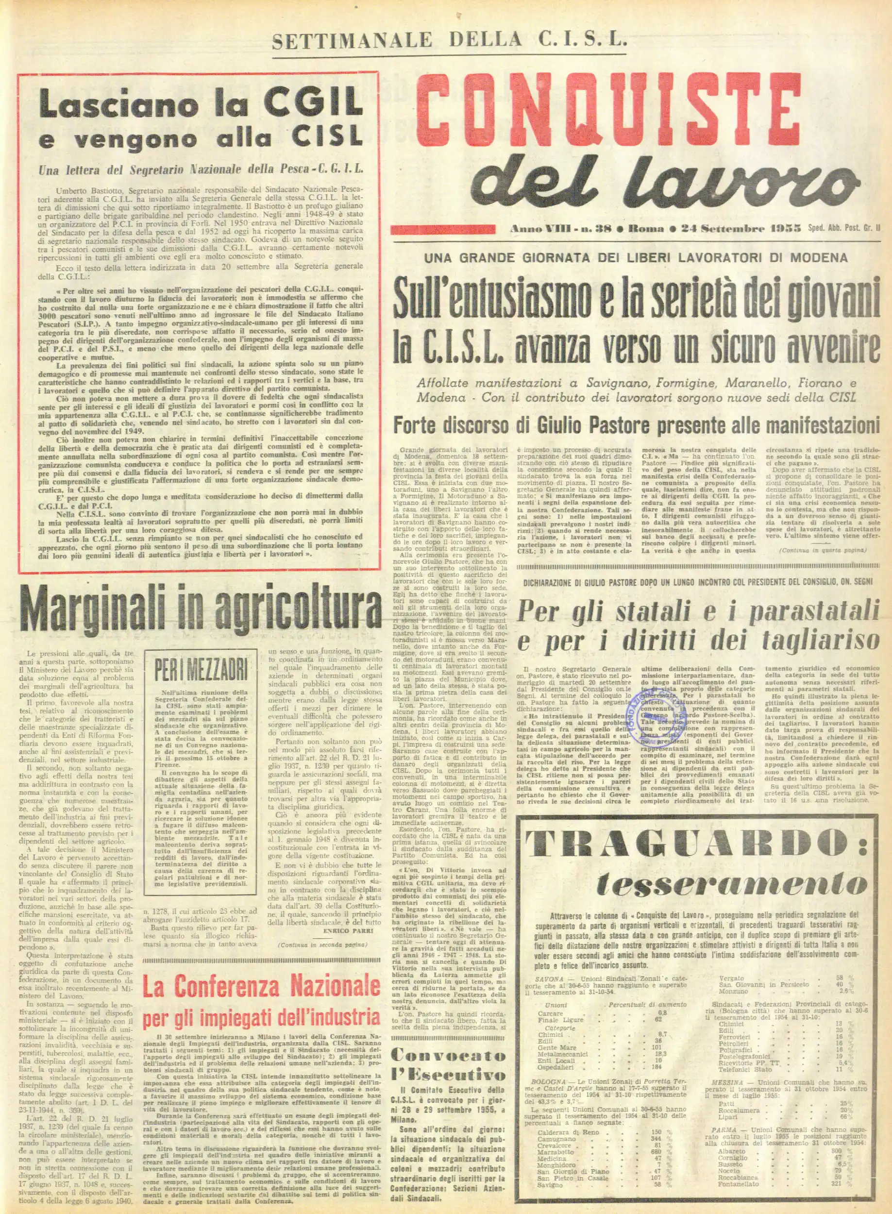 Conquiste del Lavoro del 24/09/1955 N. 38 Anno 8
