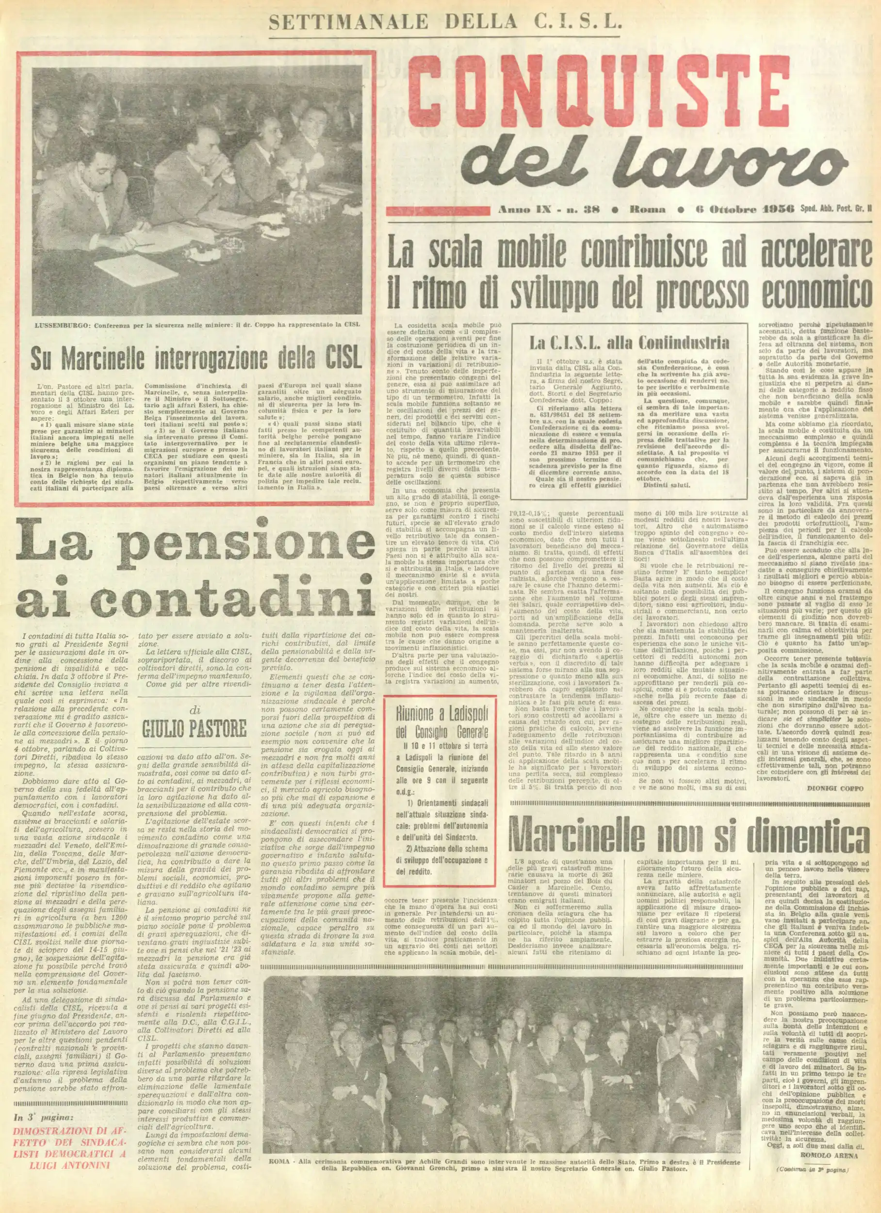 Conquiste del Lavoro del 06/10/1956 N. 38 Anno 9