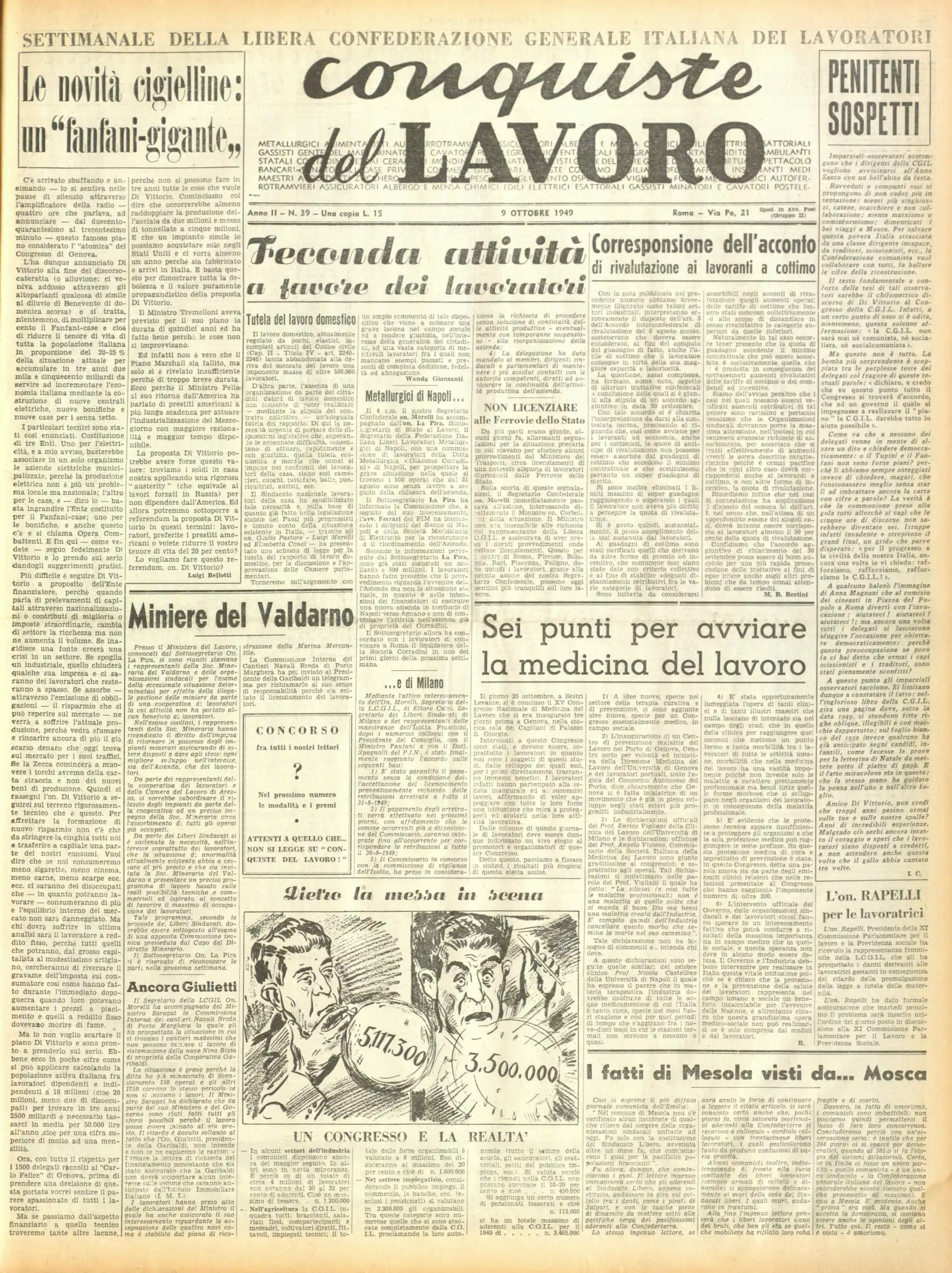Conquiste del Lavoro del 09/10/1949 N. 39 Anno 2