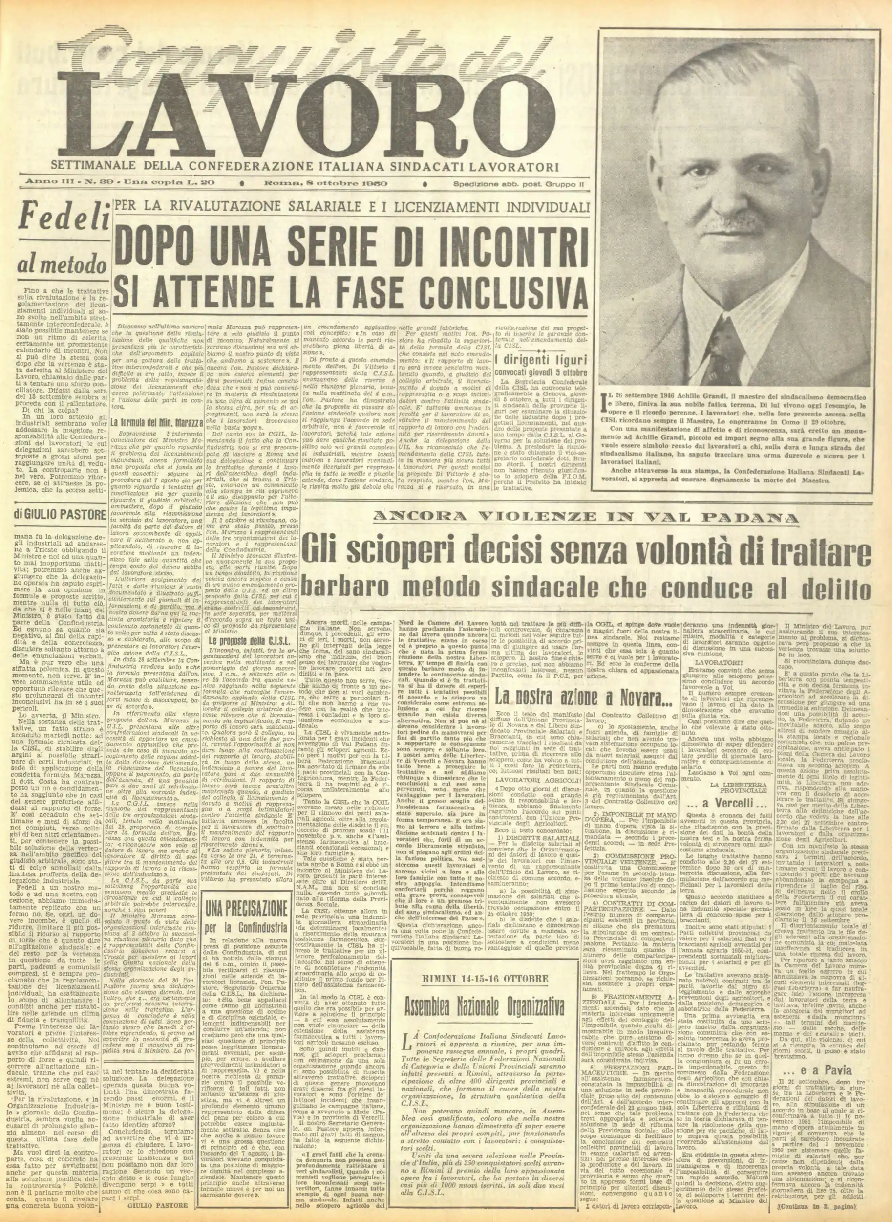 Conquiste del Lavoro del 08/10/1950 N. 39 Anno 3