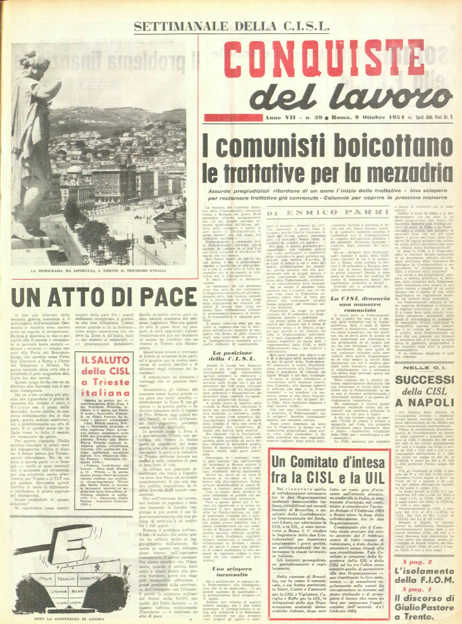 Conquiste del Lavoro del 09/10/1954 N. 39 Anno 7