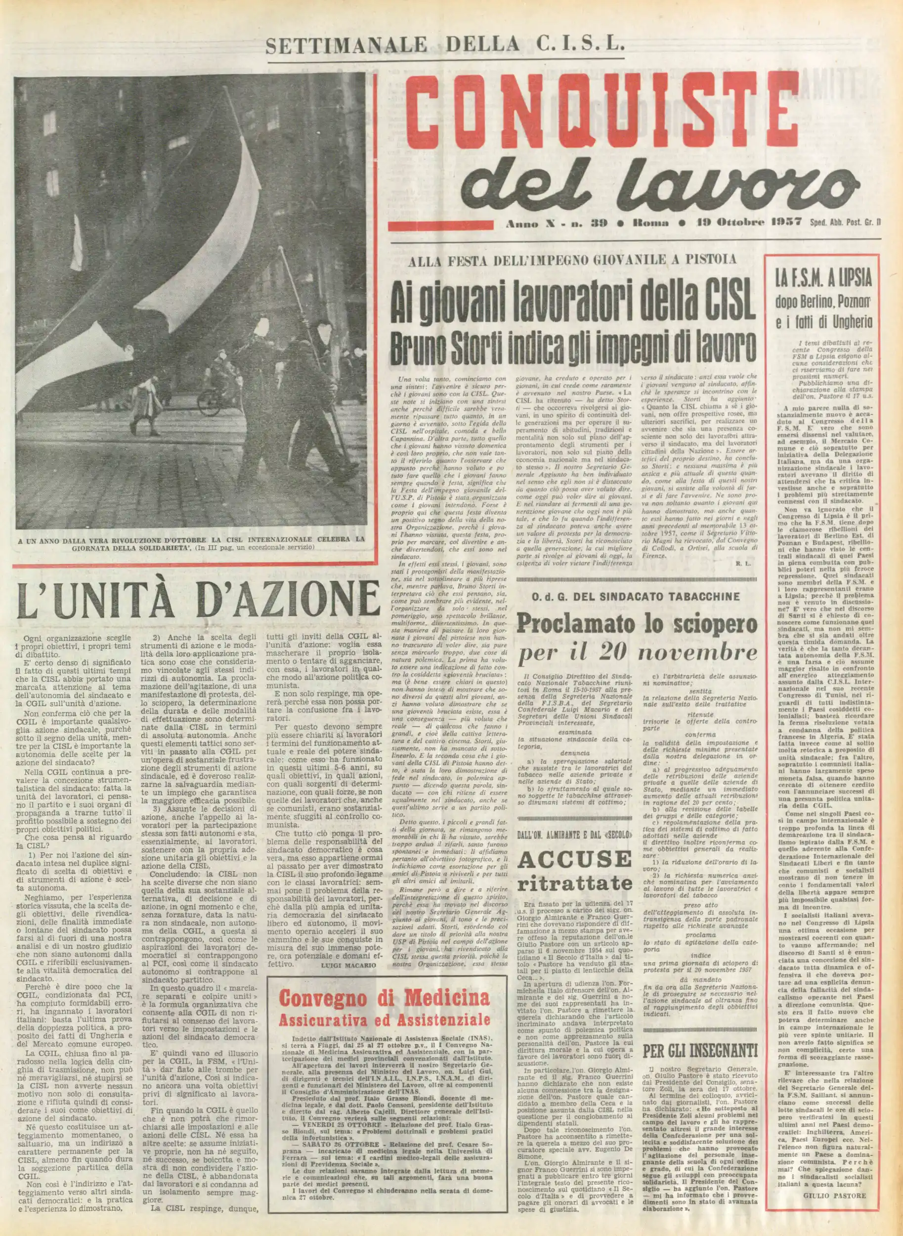 Conquiste del Lavoro del 19/10/1957 N. 39 Anno 10