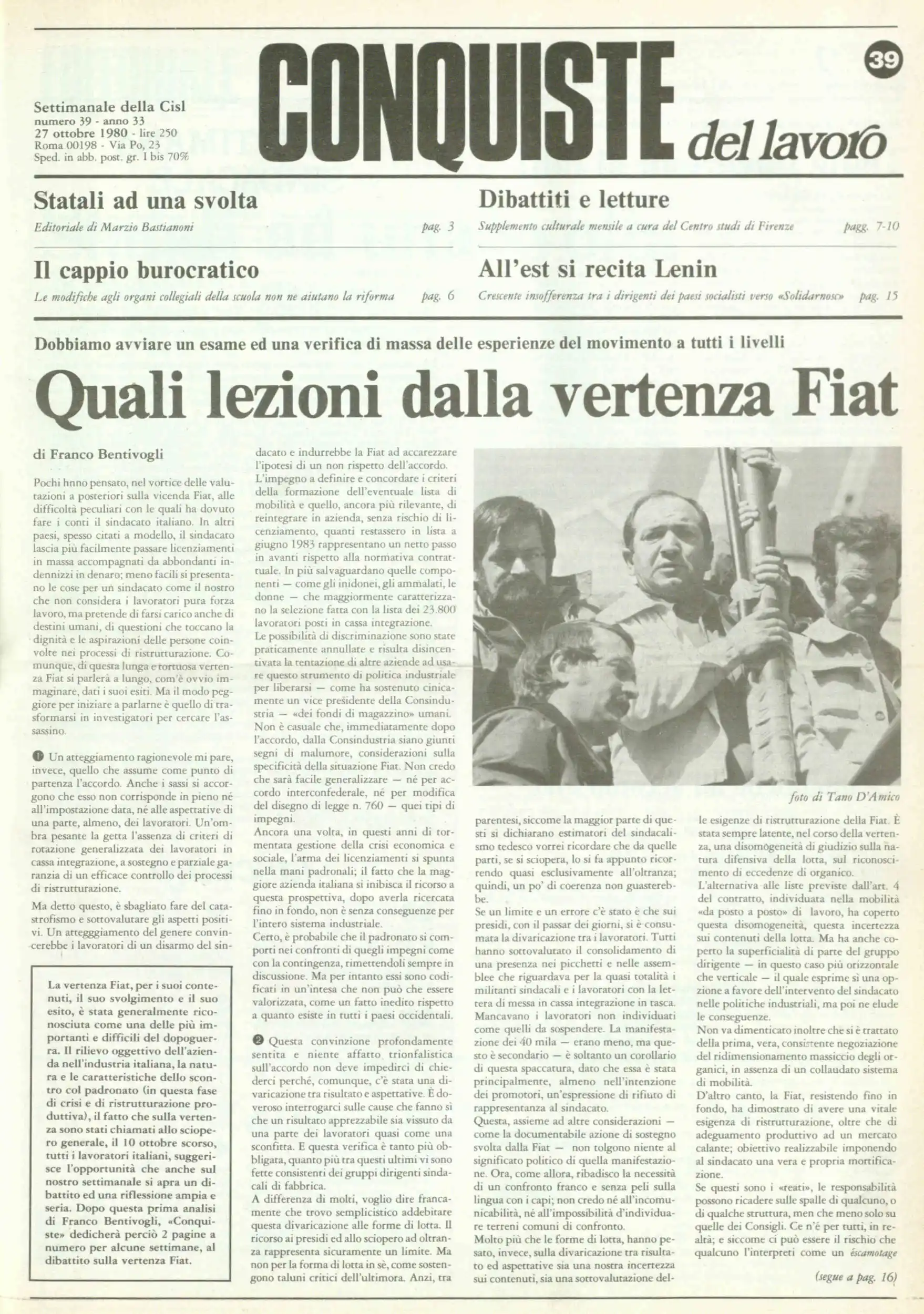 Conquiste del Lavoro del 27/10/1980 N. 39 Anno 33
