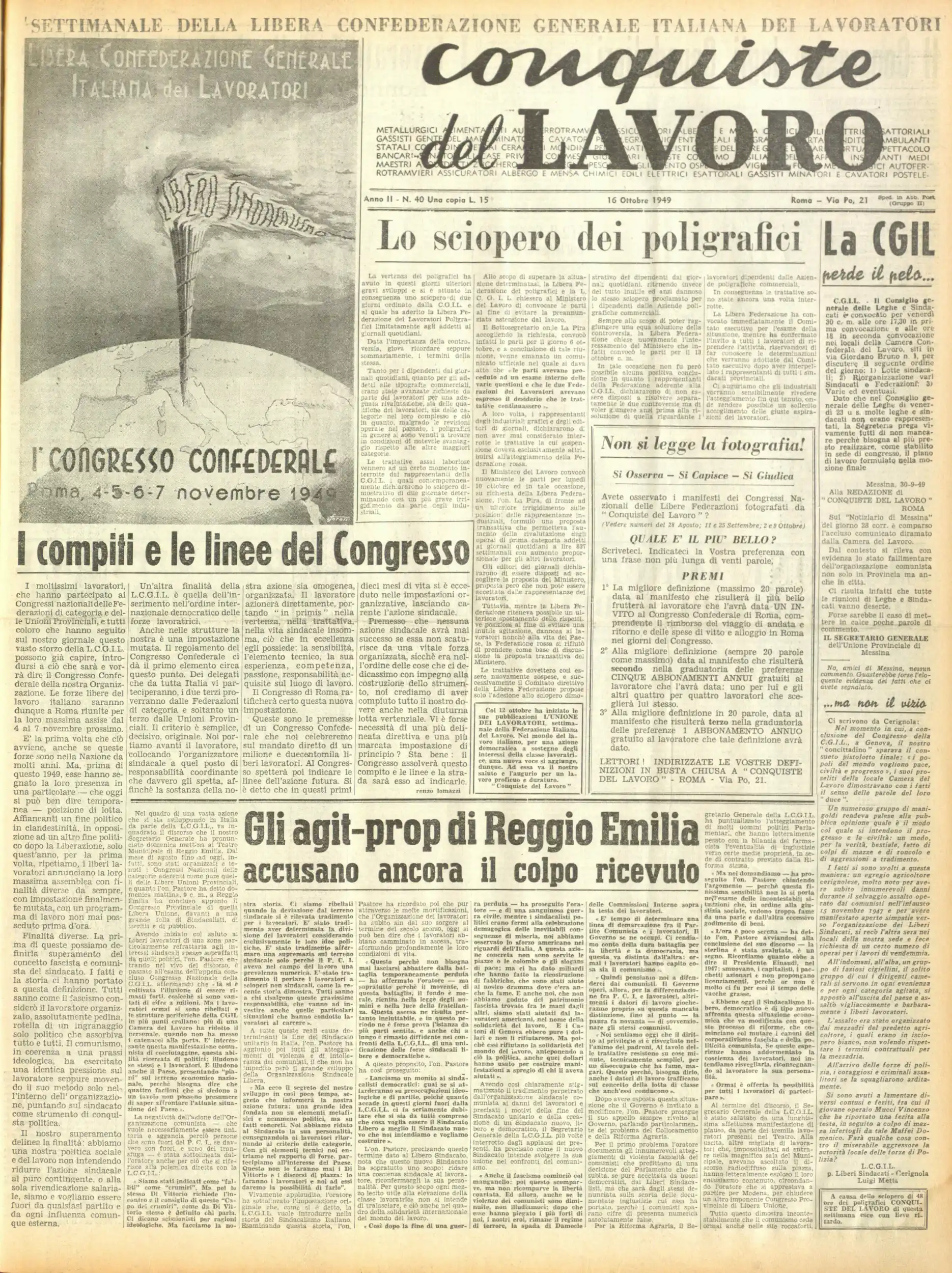 Conquiste del Lavoro del 16/10/1949 N. 40 Anno 2