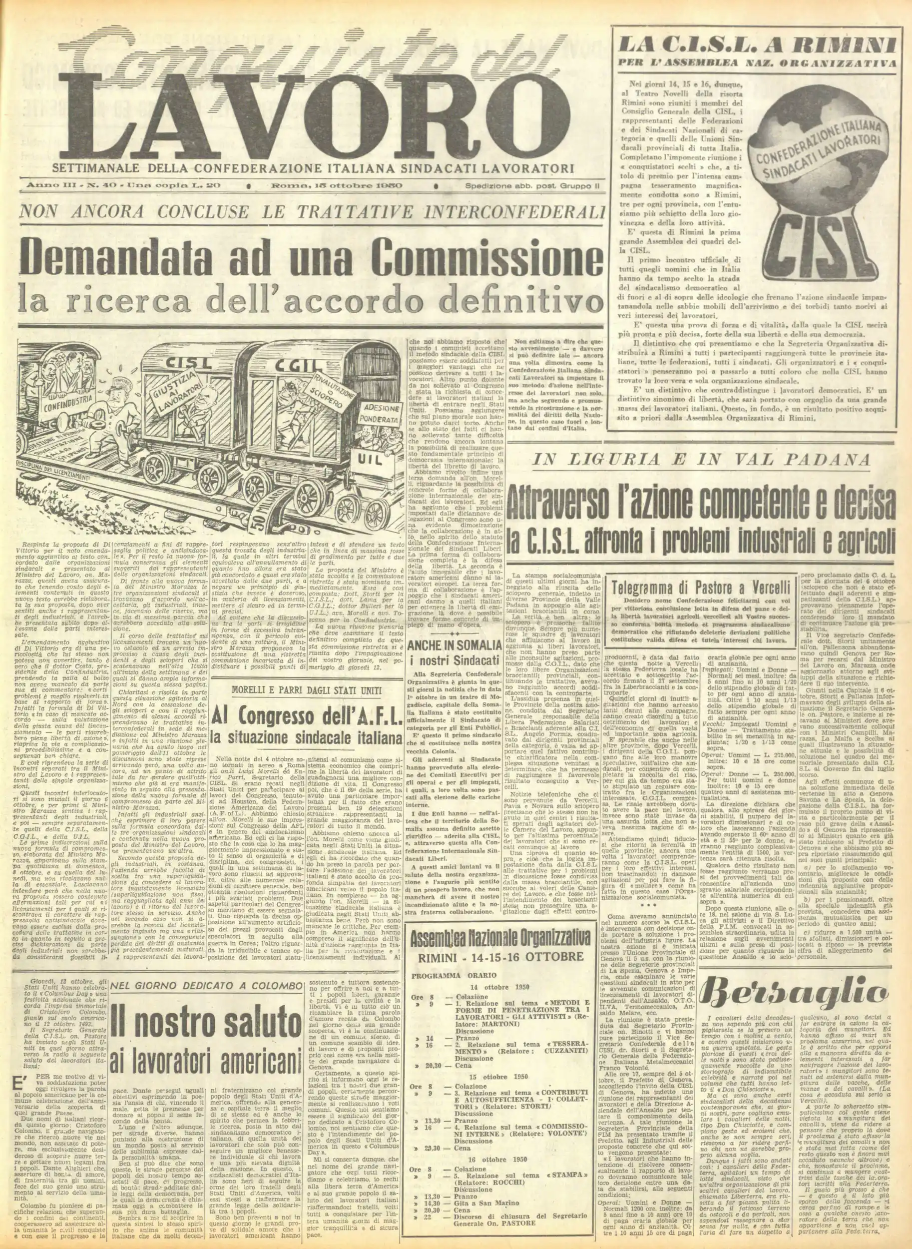 Conquiste del Lavoro del 15/10/1950 N. 40 Anno 3