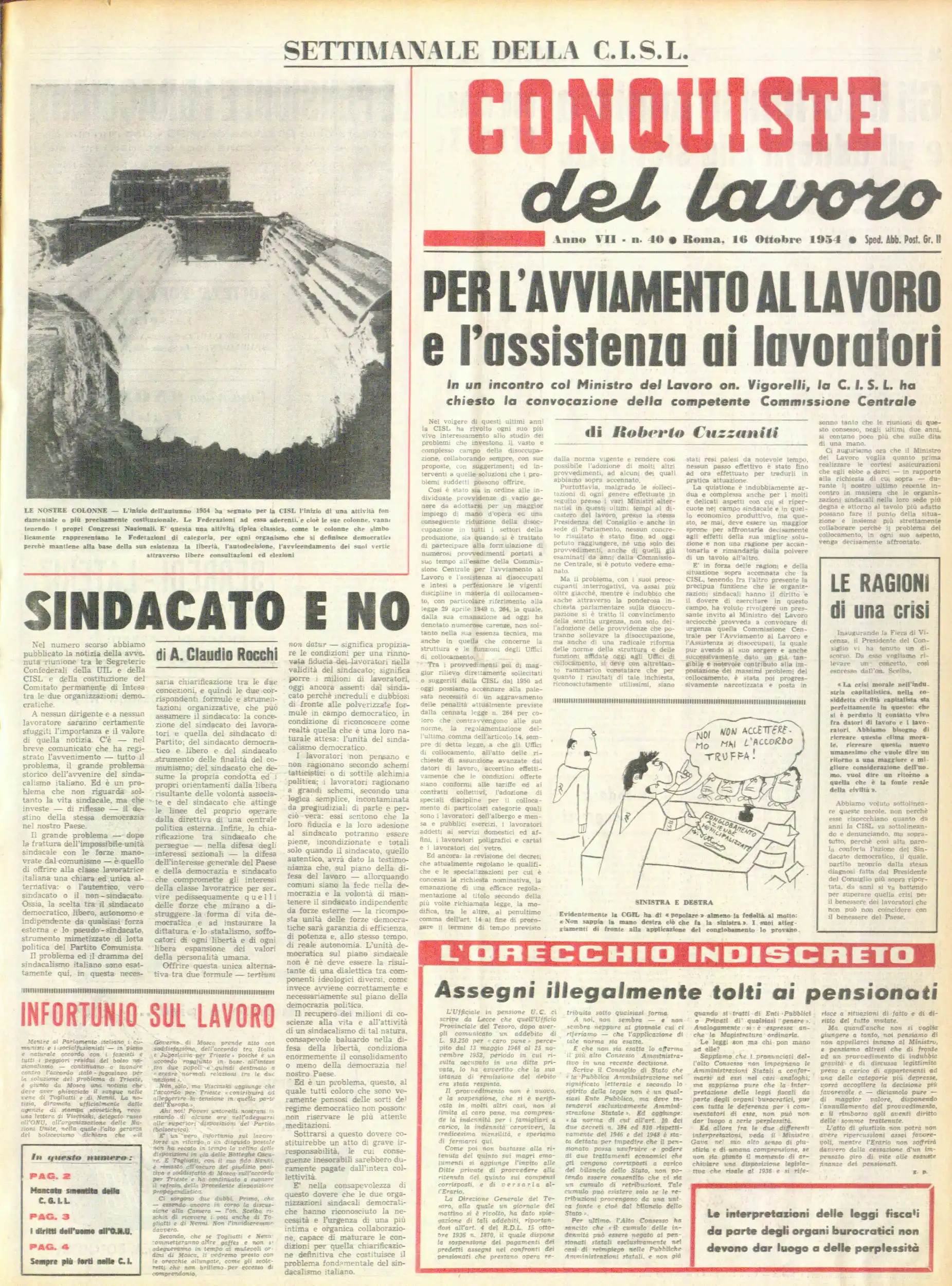 Conquiste del Lavoro del 16/10/1954 N. 40 Anno 7