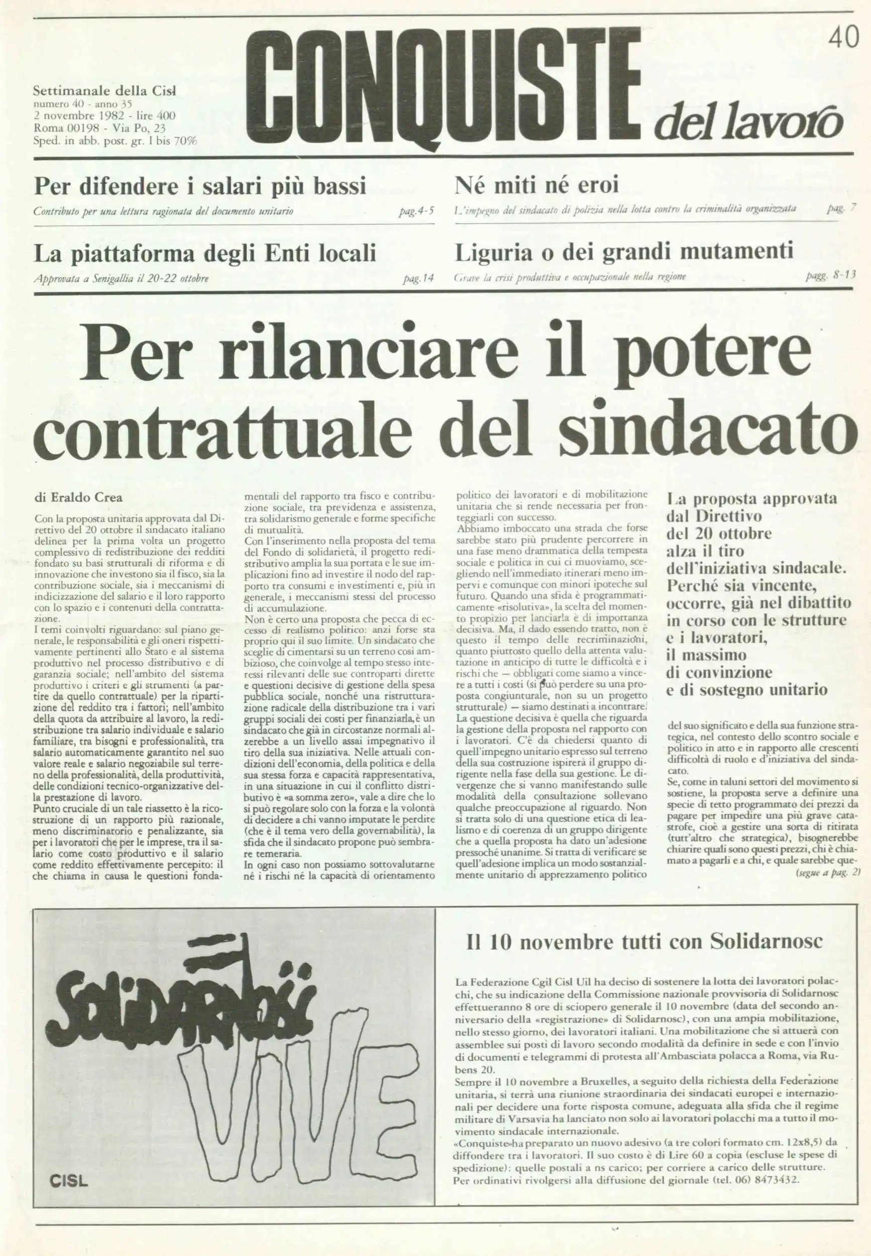 Conquiste del Lavoro del 02/11/1982 N. 40 Anno 35