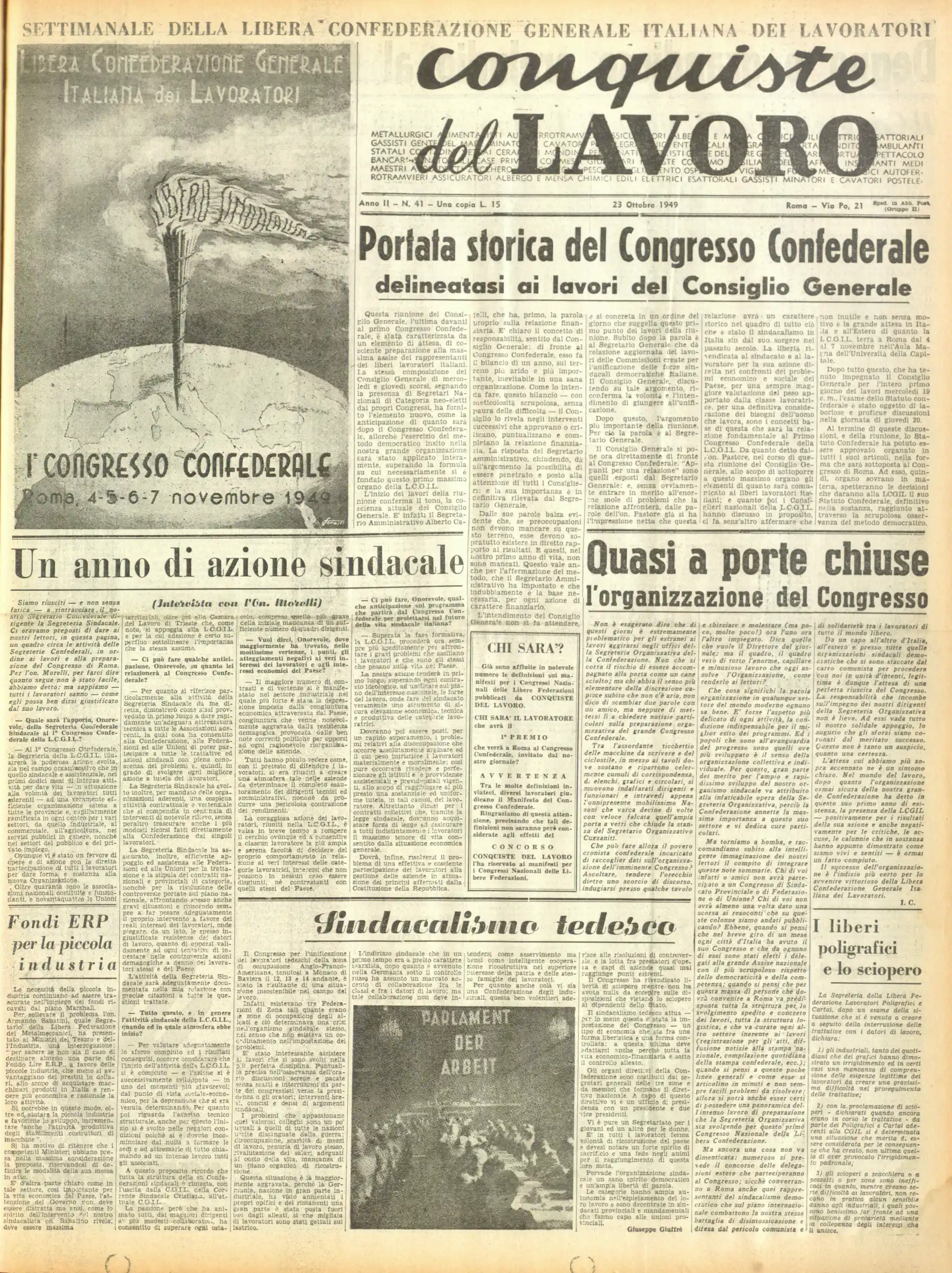 Conquiste del Lavoro del 23/10/1949 N. 41 Anno 2