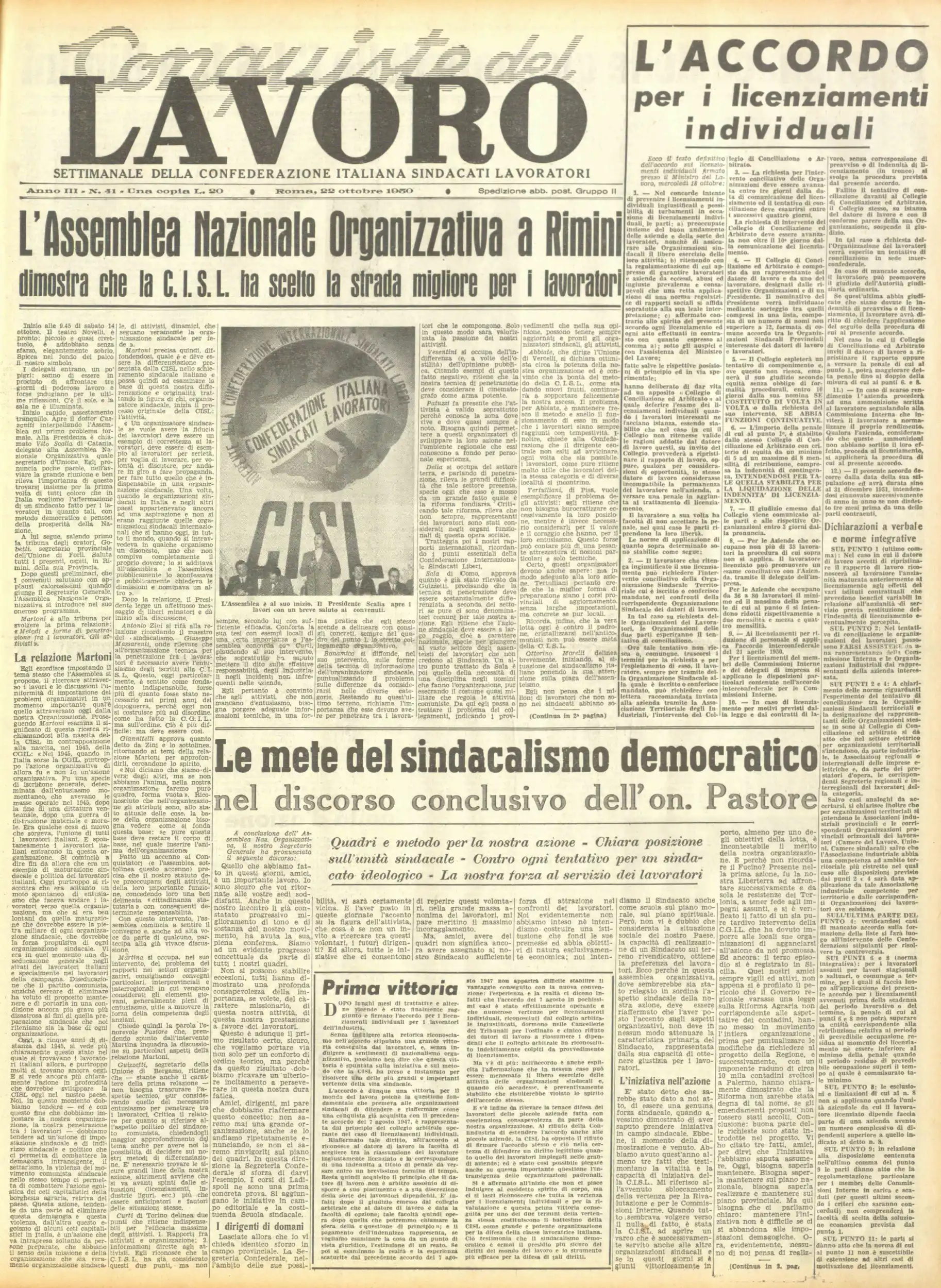 Conquiste del Lavoro del 22/10/1950 N. 41 Anno 3
